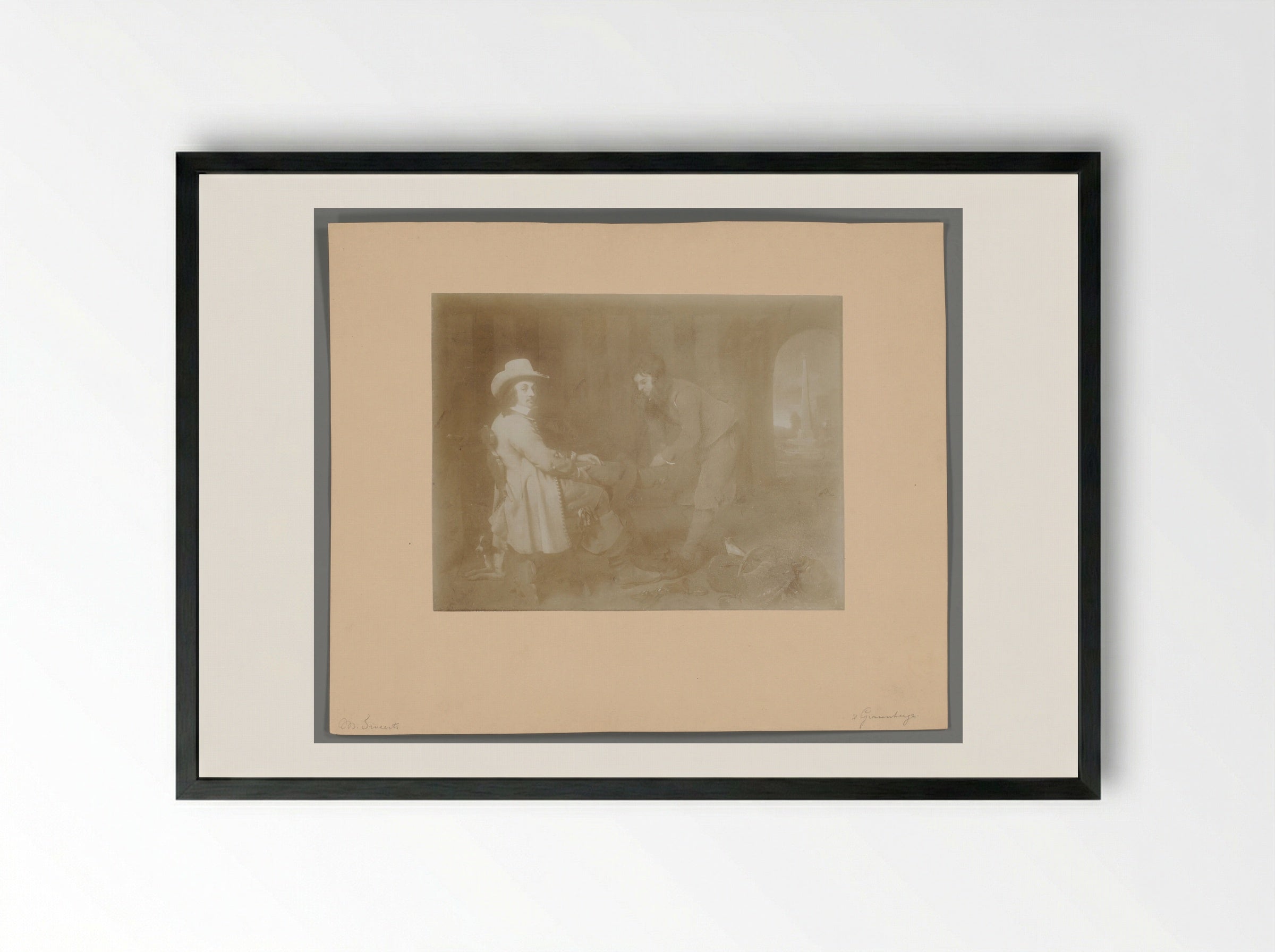 Boy Removing a Gentleman's Shoe - Michael Sweerts - Framed Print Black