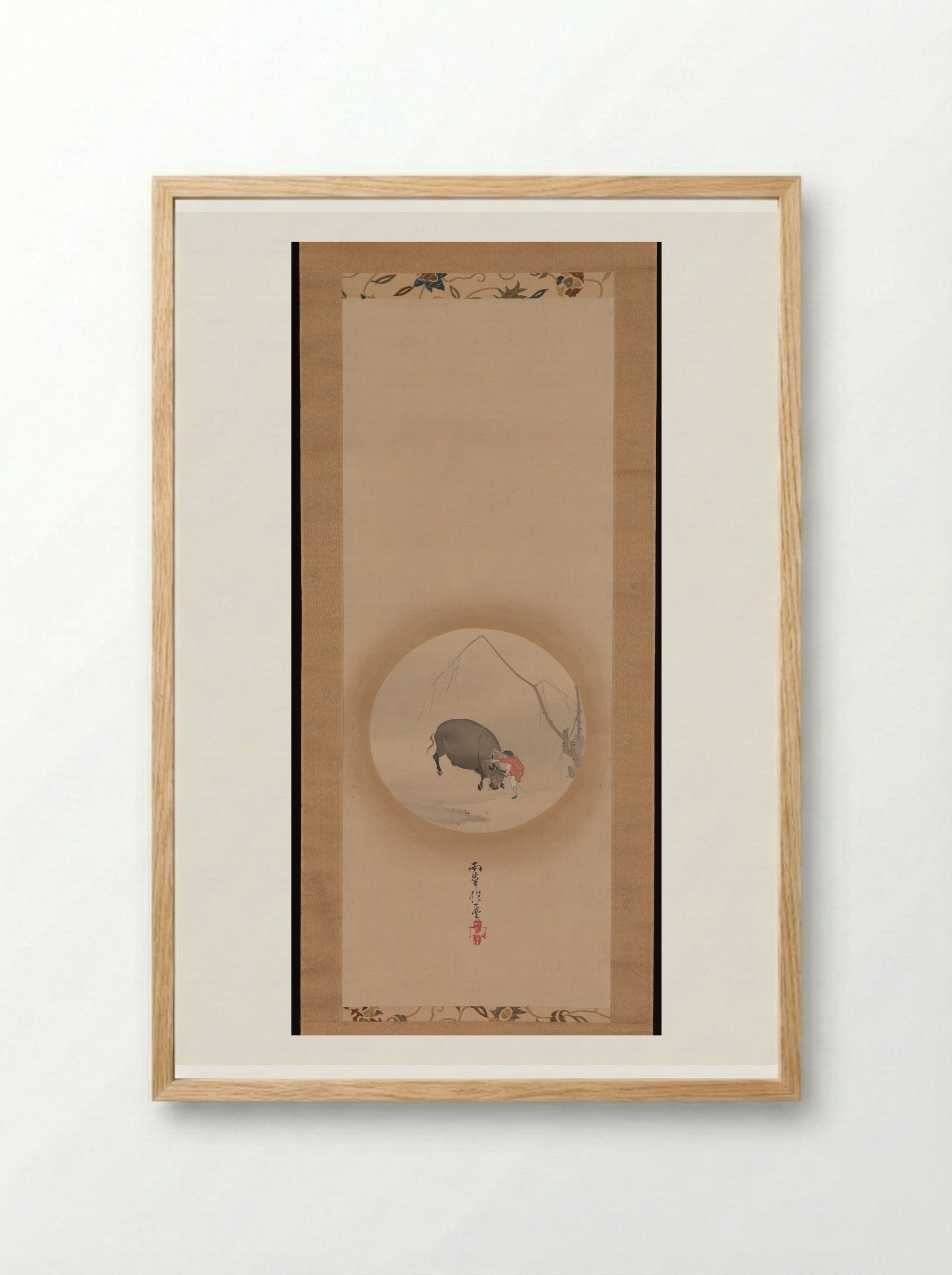 Boy Trying to Make an Ox Drink - Sakai Hōitsu - Framed Print Wood