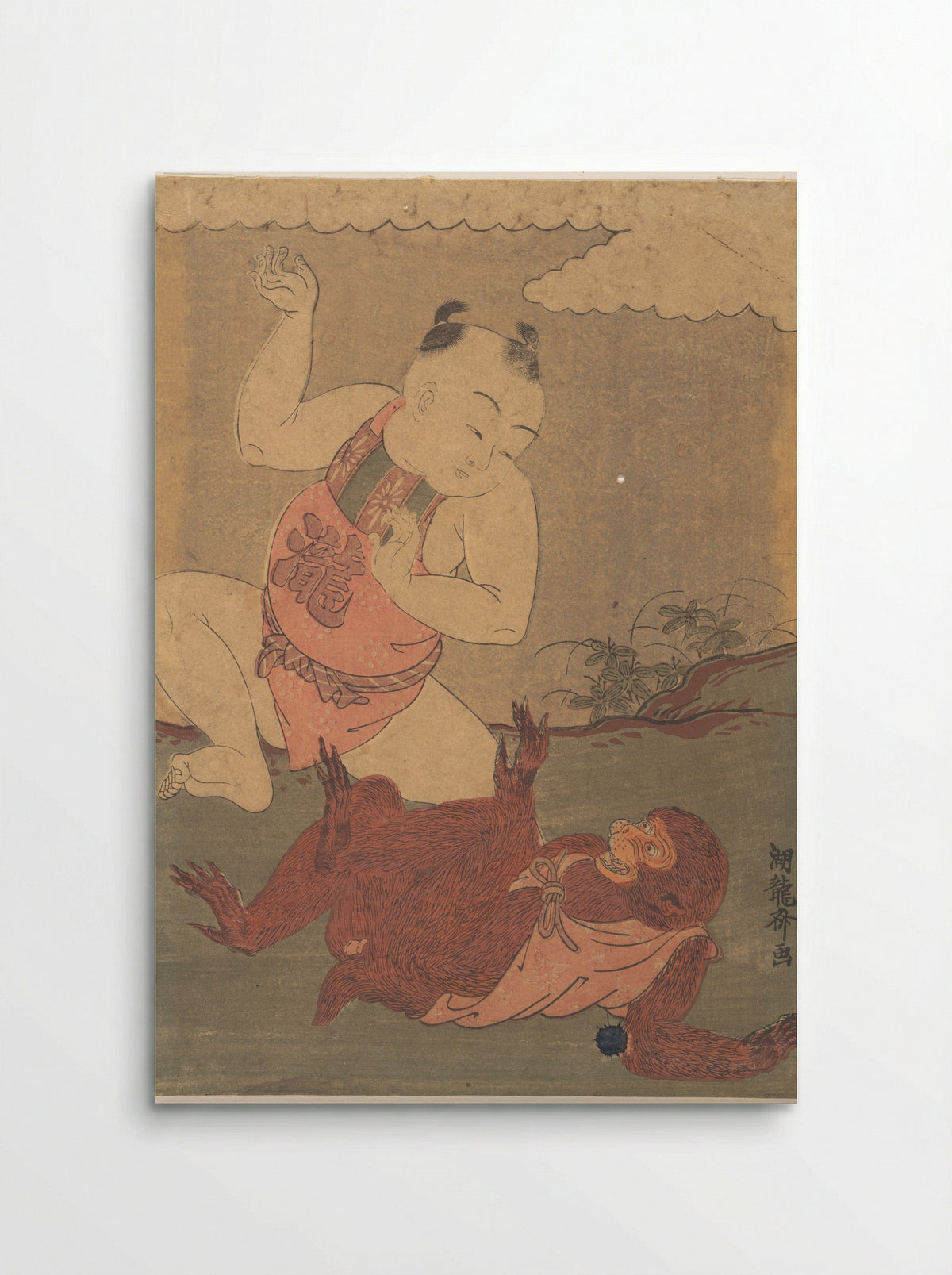 Boy and Monkey Playing - Isoda Koryūsai - Poster