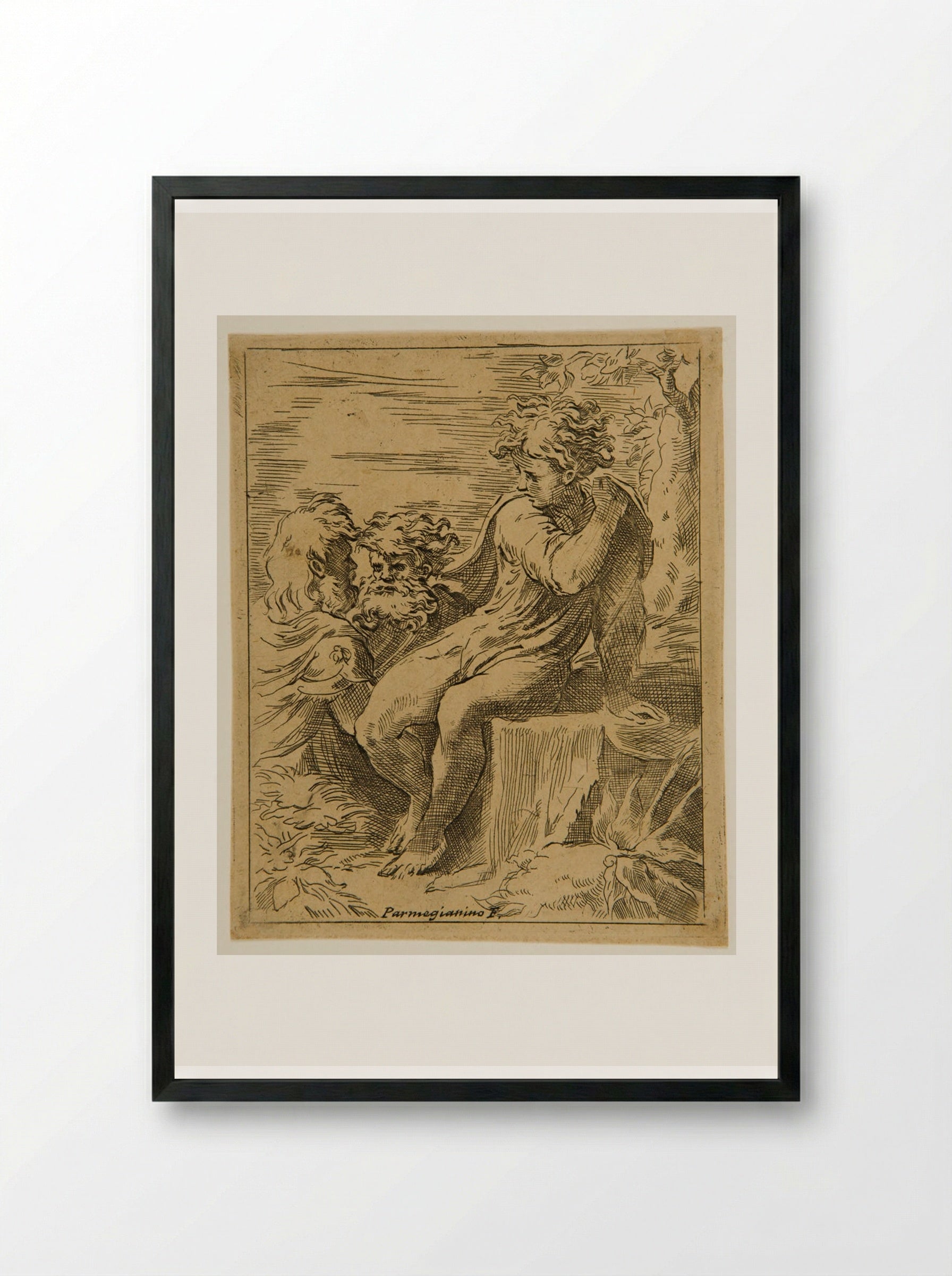 Boy and Two Old Men - Parmigianino - Framed Print Black