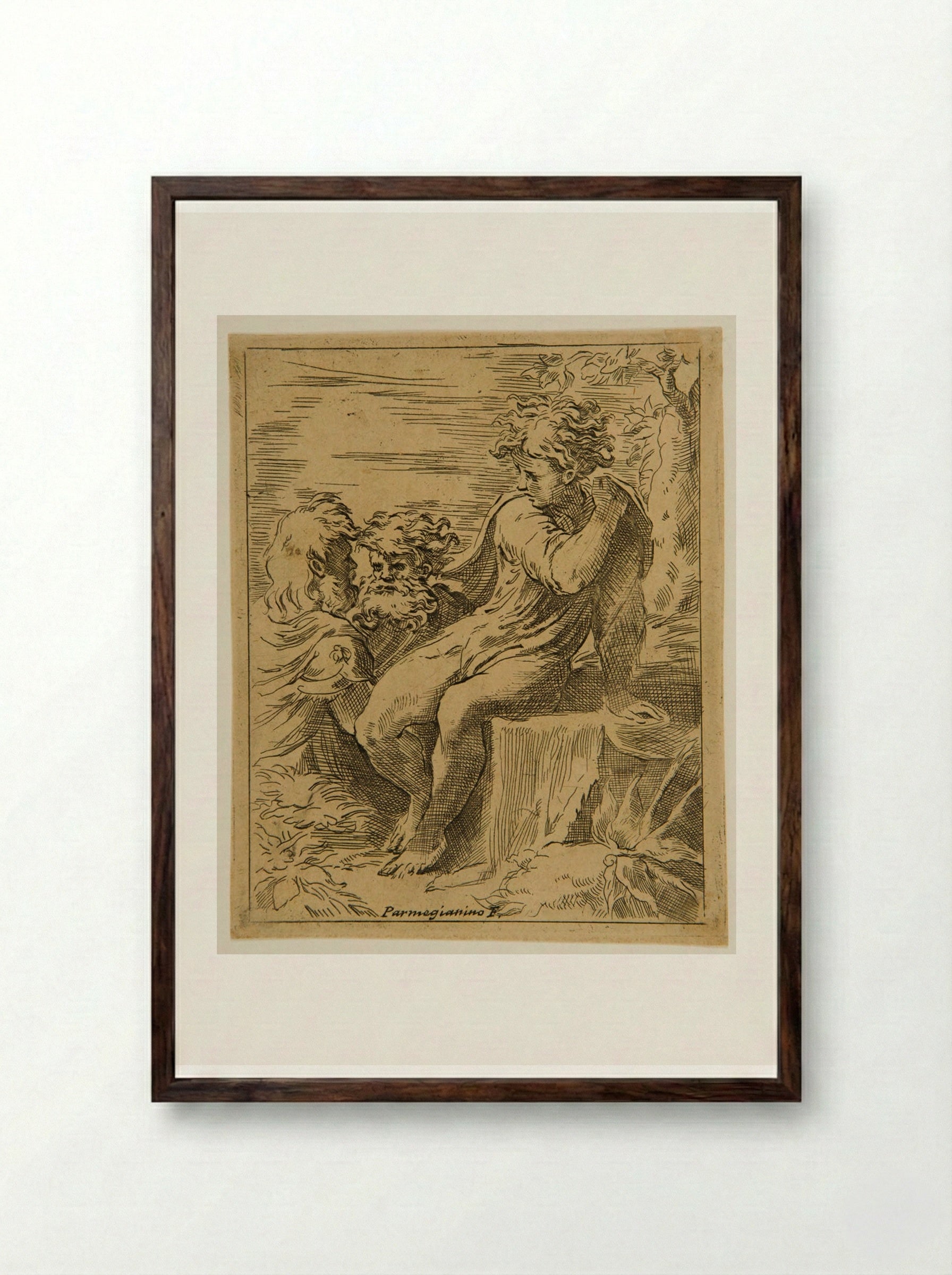 Boy and Two Old Men - Parmigianino - Framed Print Dark Wood