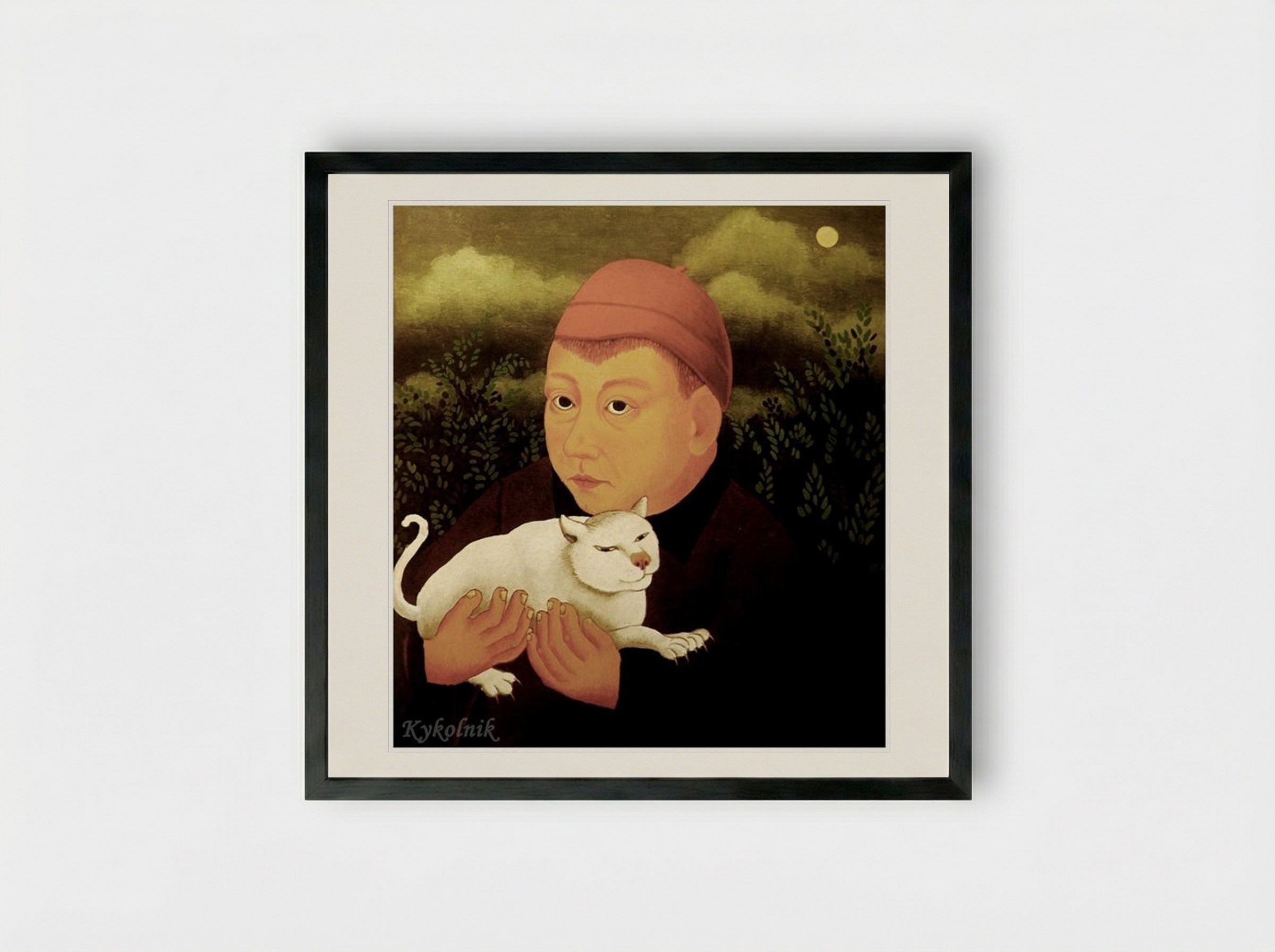 Boy with Cat - Ivan Generalić - Framed Print Black