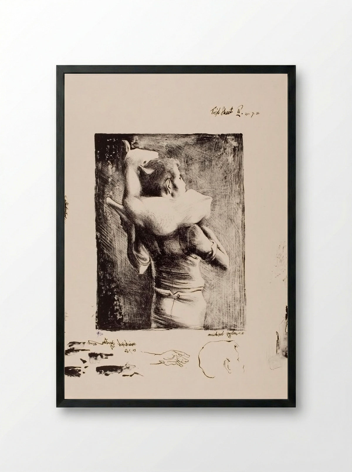 Boy with Lamb - Michael Ayrton - Framed Print Black