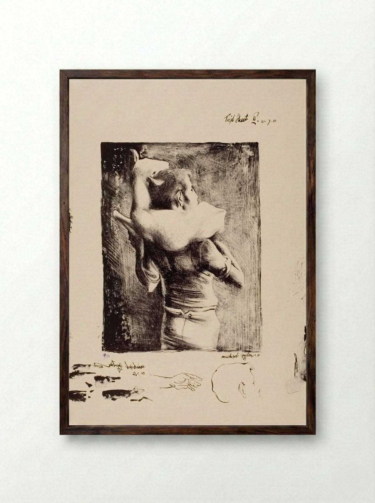 Boy with Lamb - Michael Ayrton - Framed Print Dark Wood
