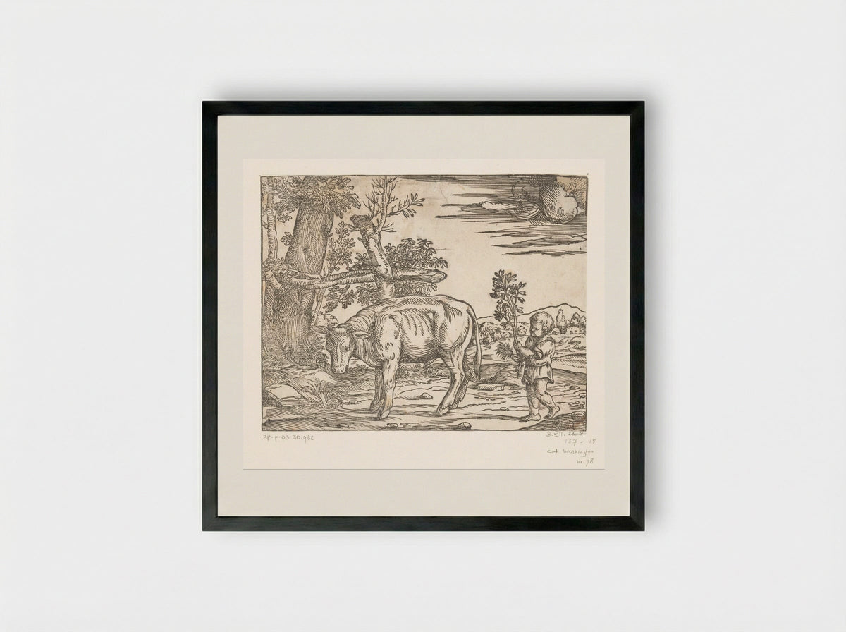 Boy with a Bull - Nicolò Boldrini - Framed Print Black