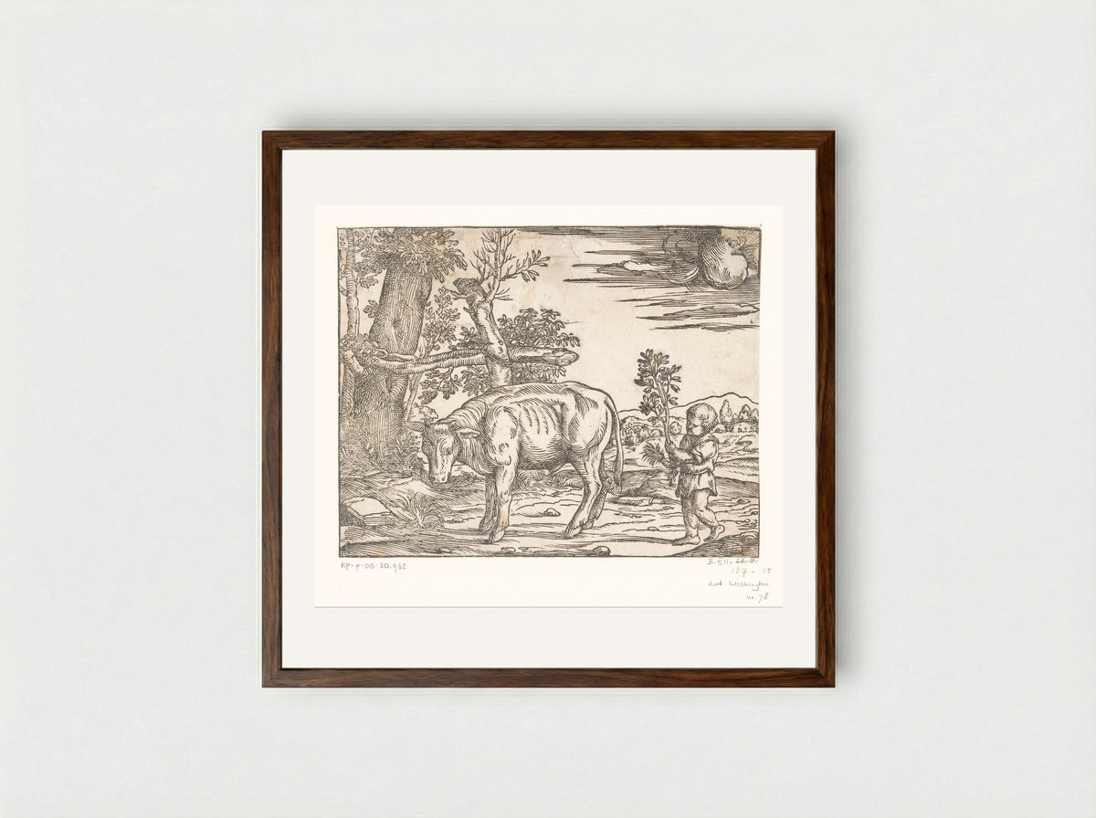 Boy with a Bull - Nicolò Boldrini - Framed Print Dark Wood