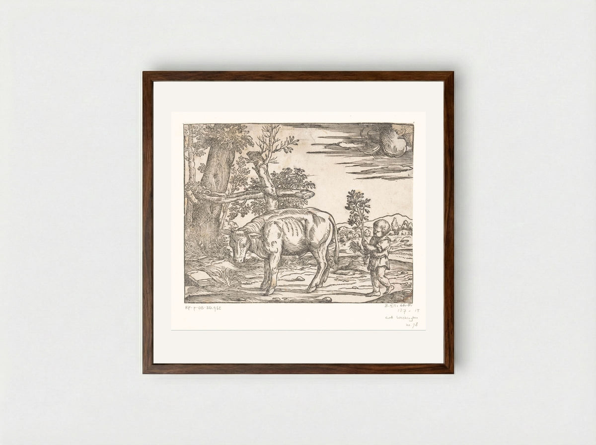 Boy with a Bull - Nicolò Boldrini - Framed Print Dark Wood