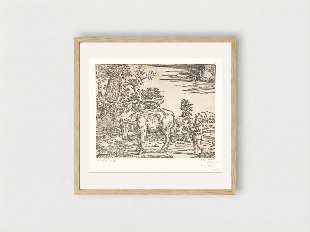Boy with a Bull - Nicolò Boldrini - Framed Print Wood