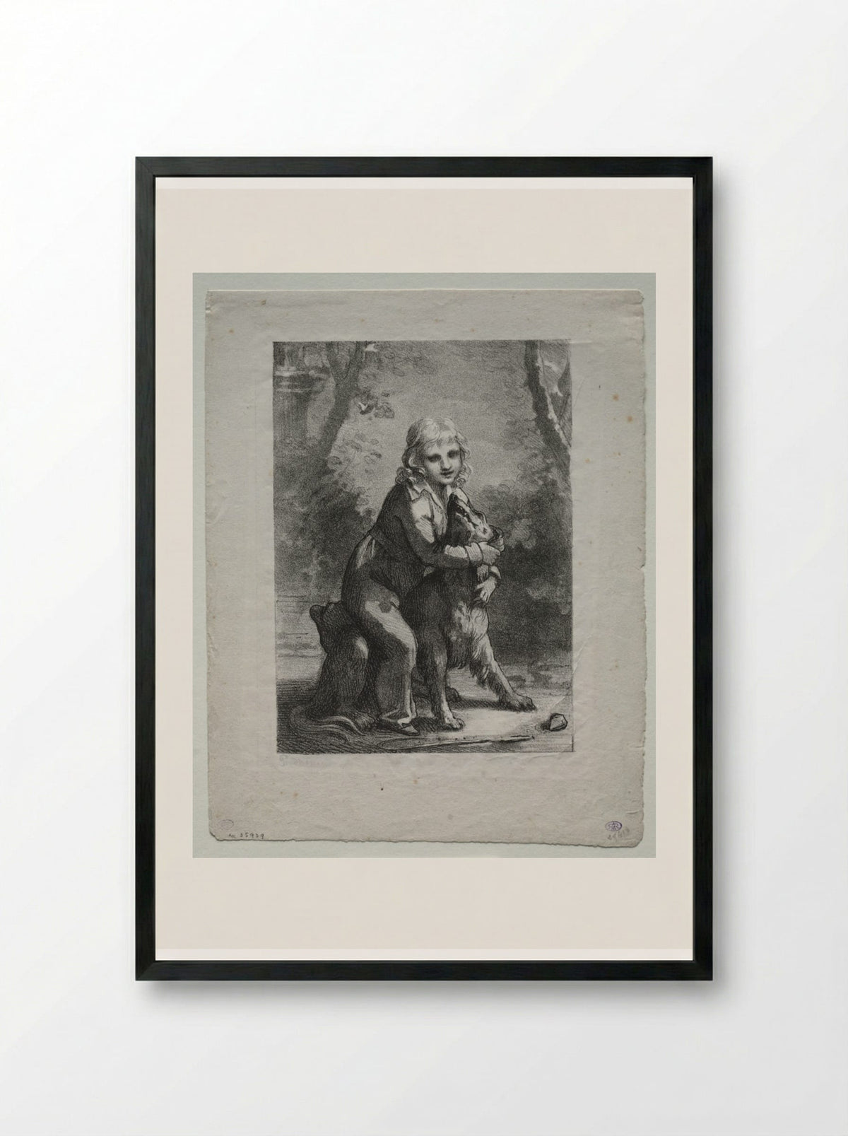 Boy with a Dog - Pierre-Paul Prud'hon - Framed Print Black