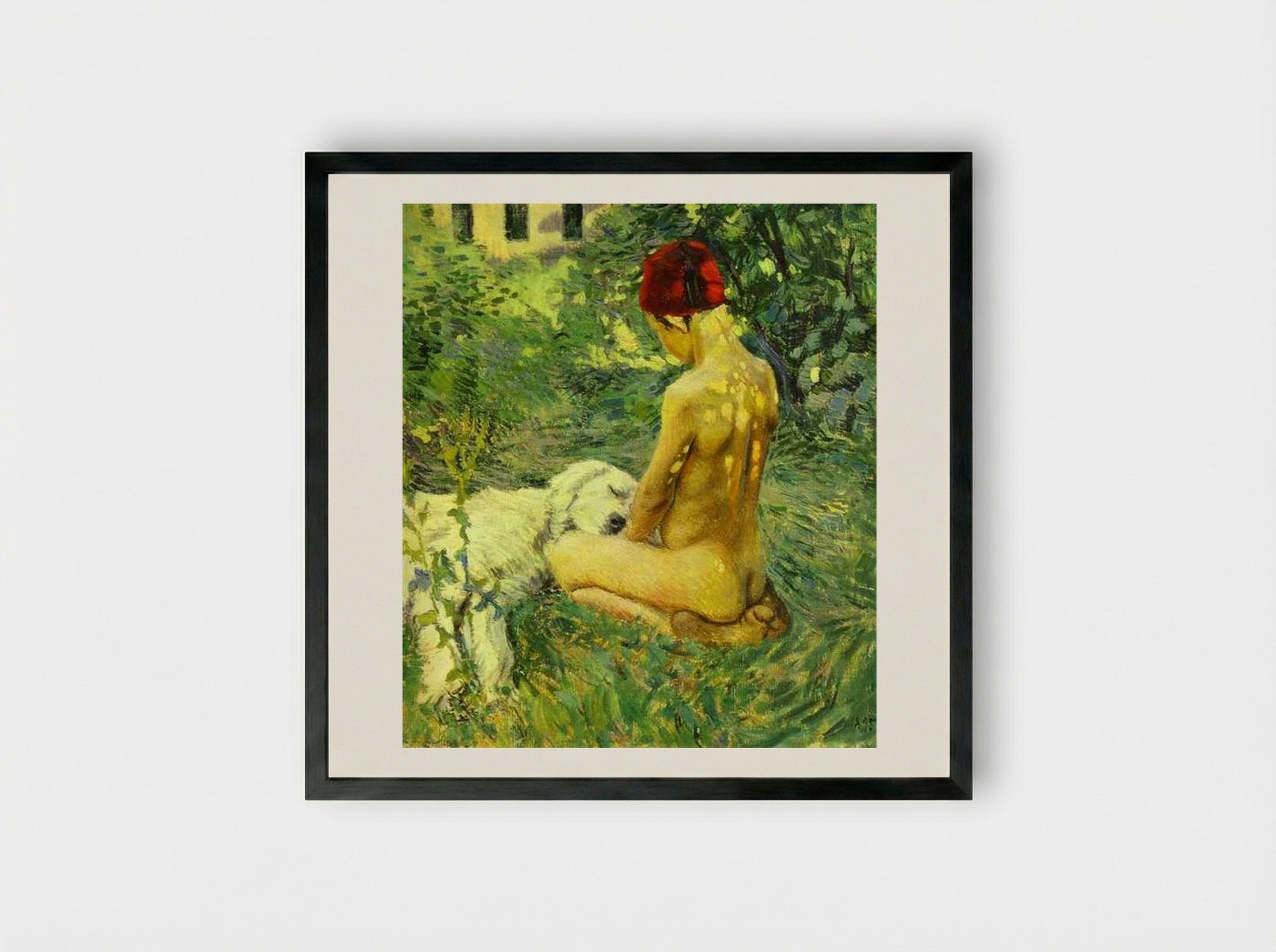 Boy with a Dog - Victor Borisov-Musatov - Framed Print Black