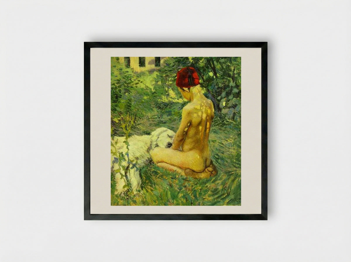Boy with a Dog - Victor Borisov-Musatov - Framed Print Black