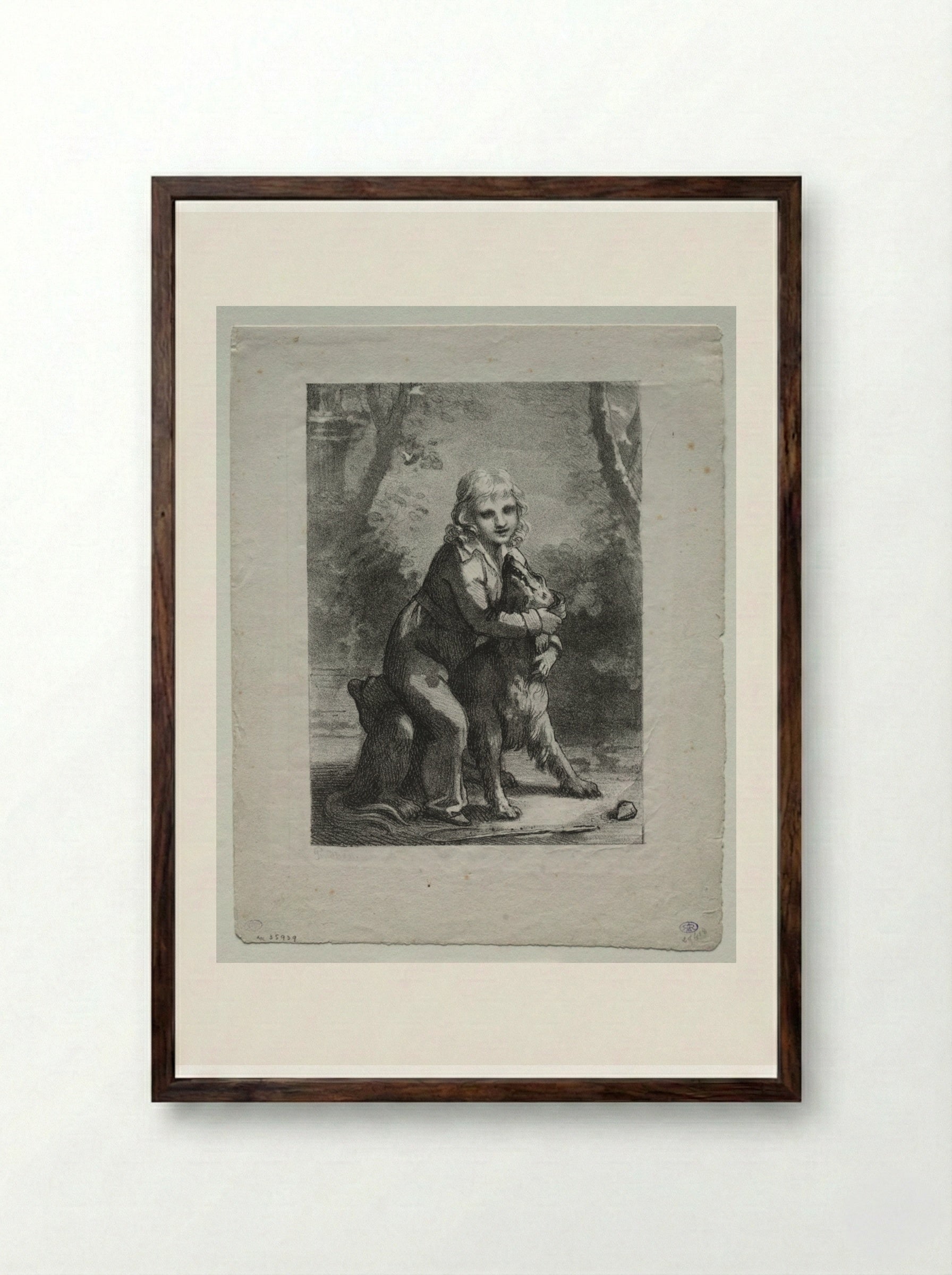 Boy with a Dog - Pierre-Paul Prud'hon - Framed Print Dark Wood