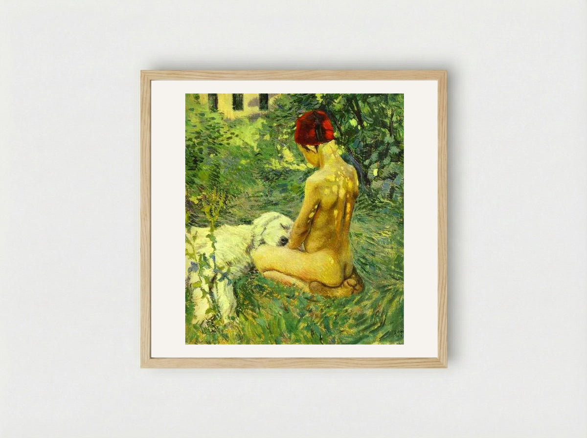 Boy with a Dog - Victor Borisov-Musatov - Framed Print Wood