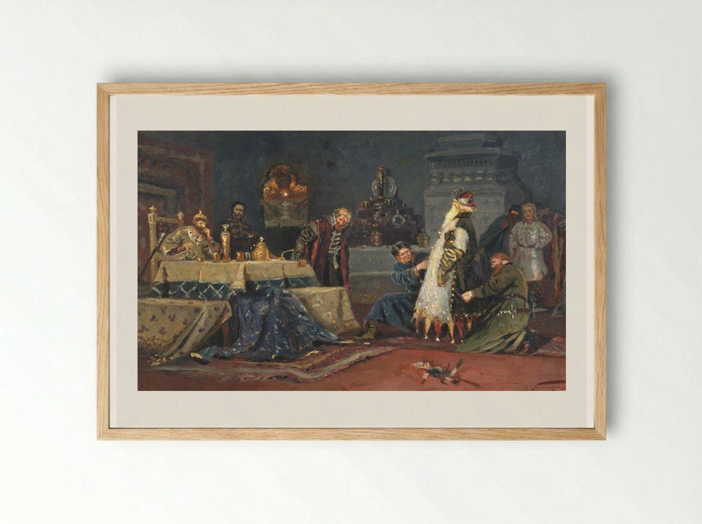 Boyar Morozov in a Clownish Coat before Ivan the Terrible - Mikhail Nesterov - Framed Print Wood