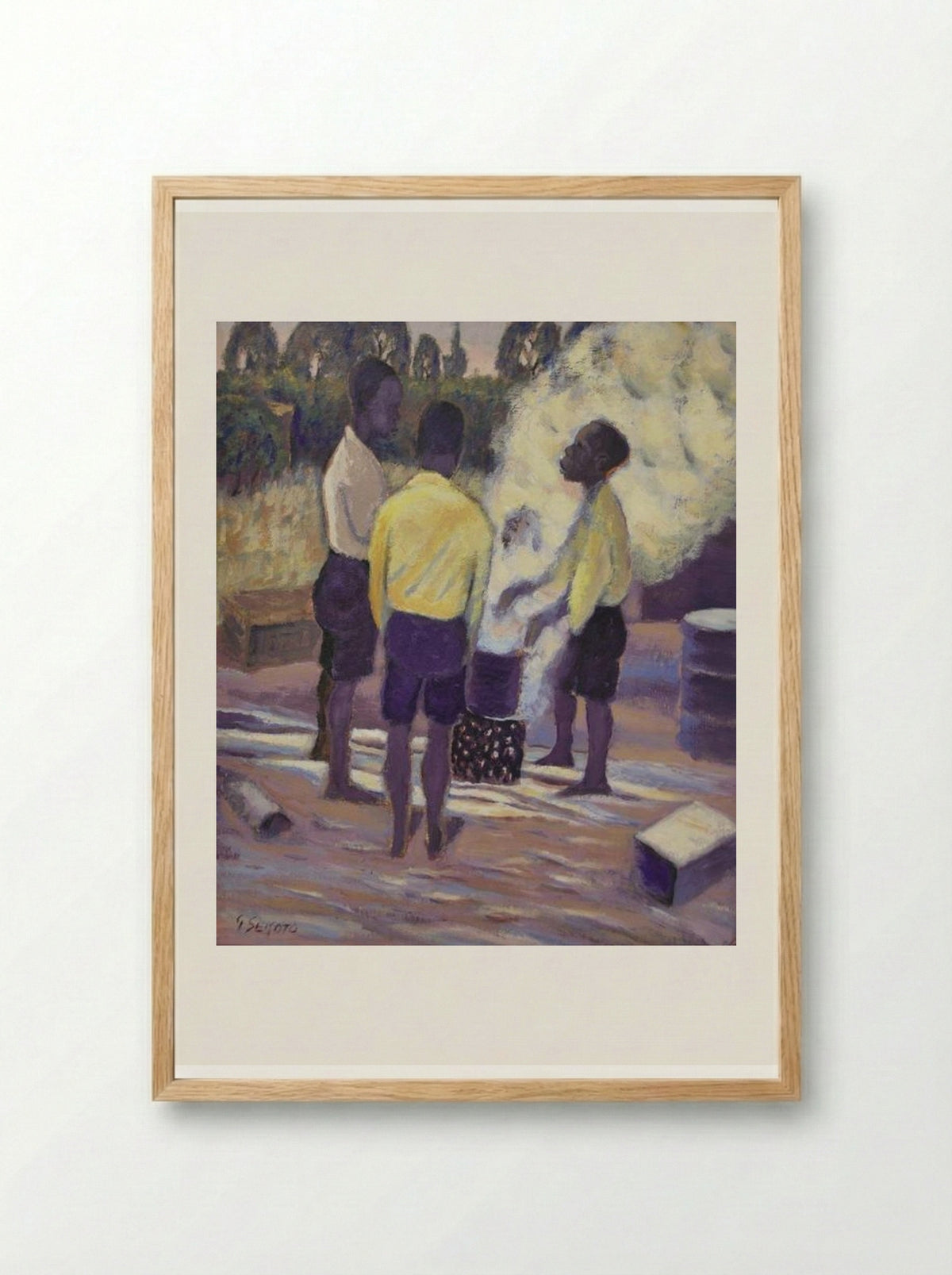 Boys Around a Brazier, Eastwood - Gerard Sekoto - Framed Print Wood