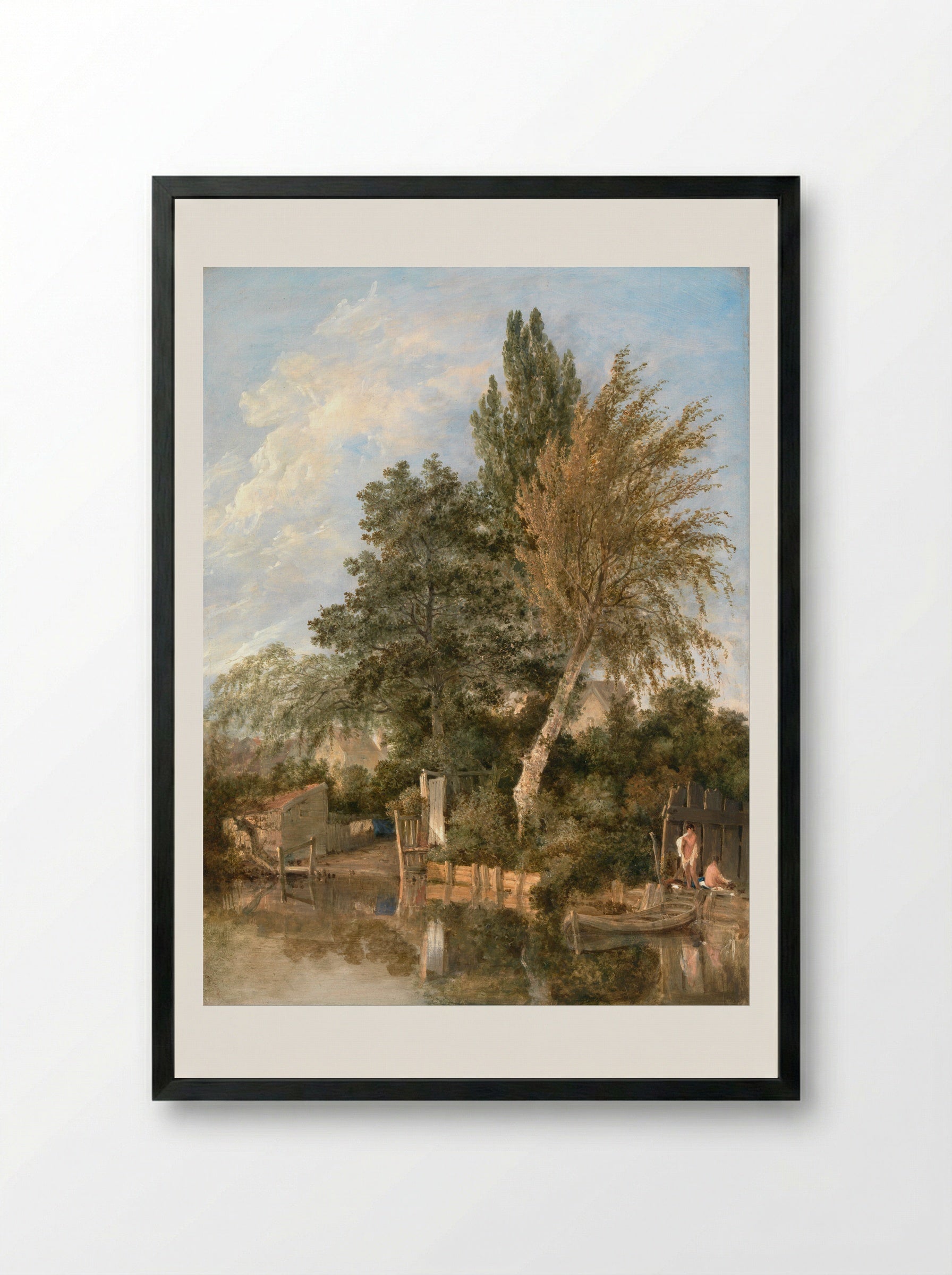 Boys Bathing on the River Wensum, Norwich - John Crome - Framed Print Black
