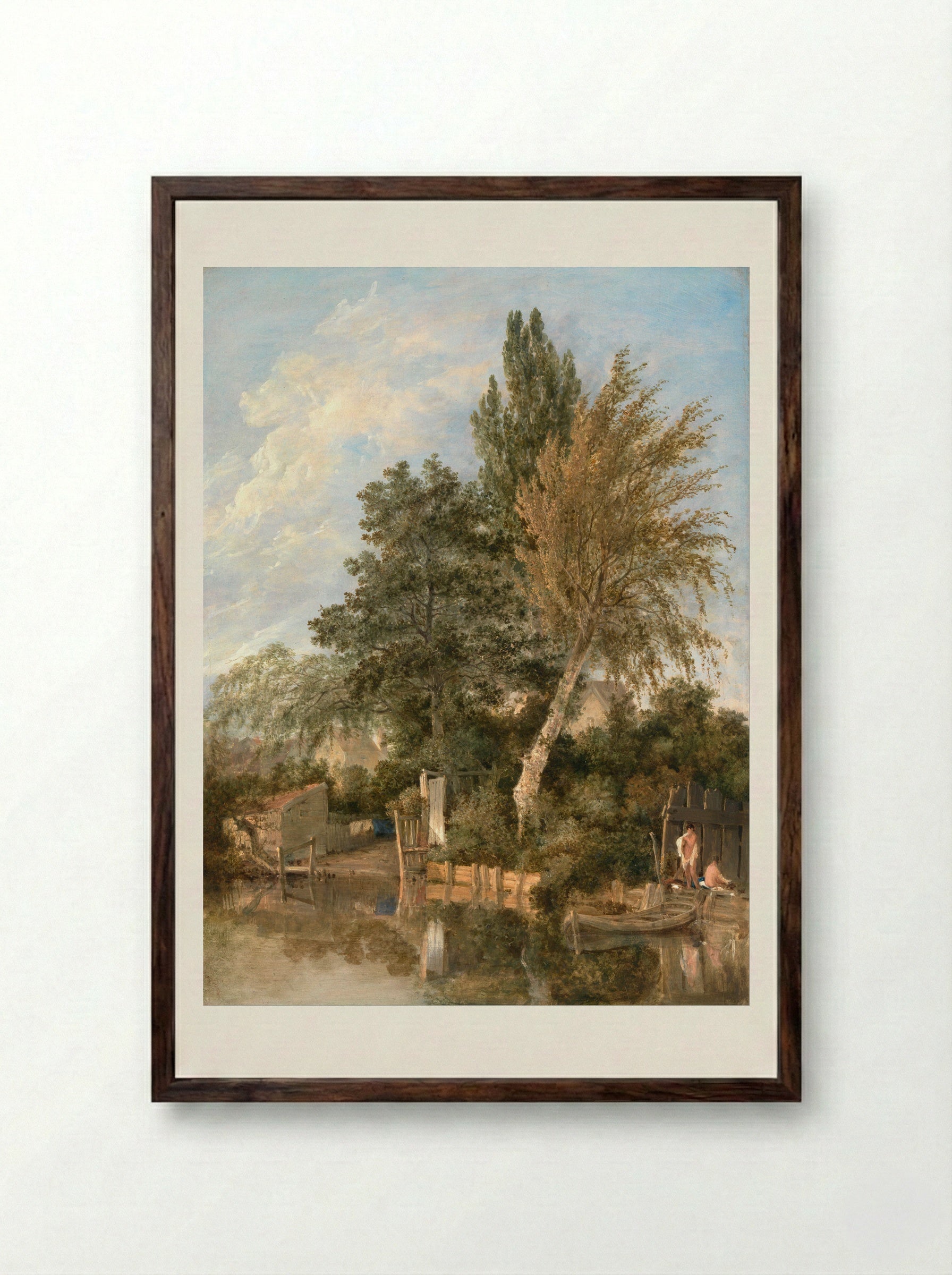 Boys Bathing on the River Wensum, Norwich - John Crome - Framed Print Dark Wood