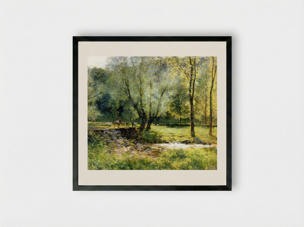 Boys Fishing - Willard Metcalf - Framed Print Black