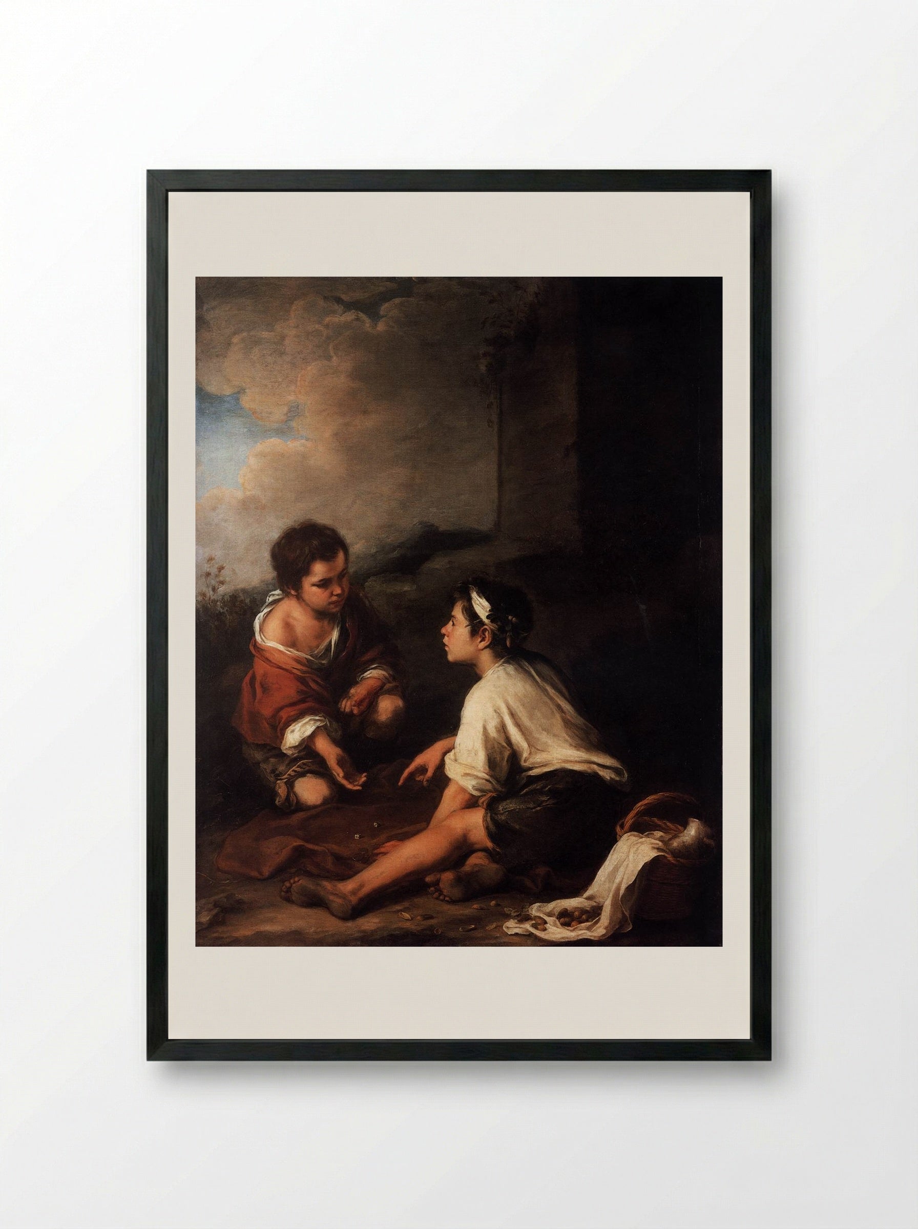 Boys Playing Dice - Bartolomé Esteban Murillo - Framed Print Black