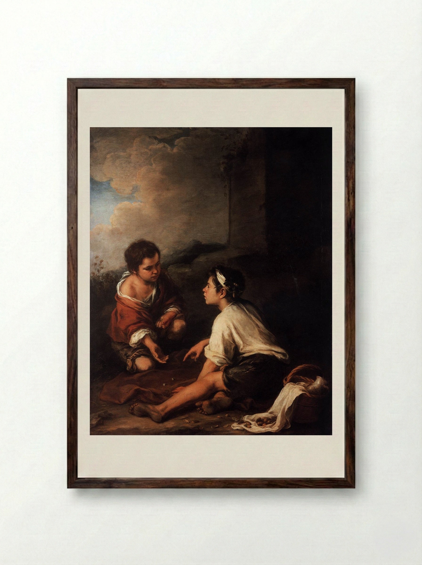 Boys Playing Dice - Bartolomé Esteban Murillo - Framed Print Dark Wood