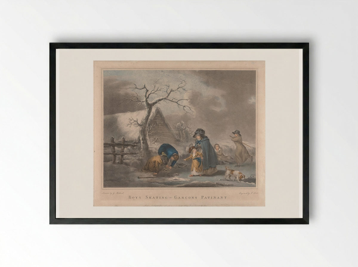 Boys Skating - George Morland - Framed Print Black