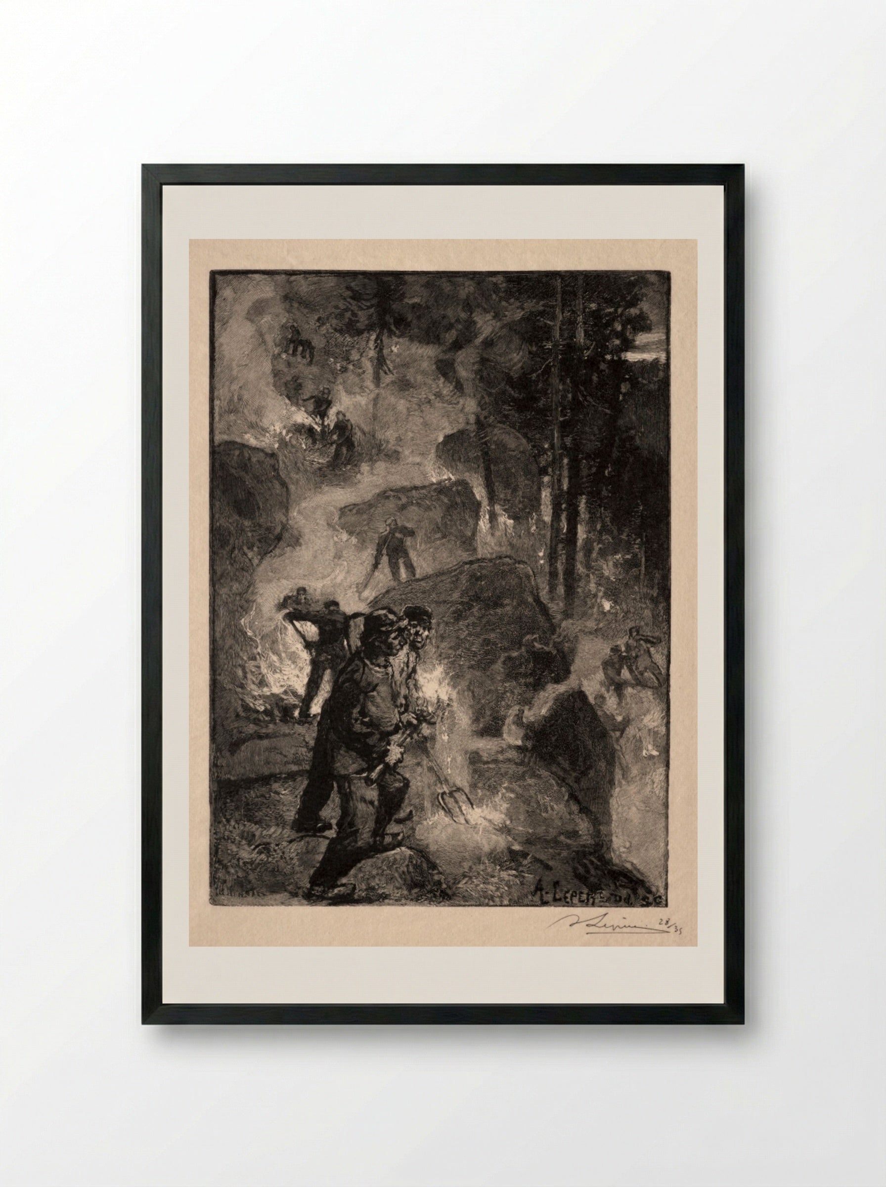 Brûleurs de Fougères - Auguste Louis Lepère - Framed Print Black