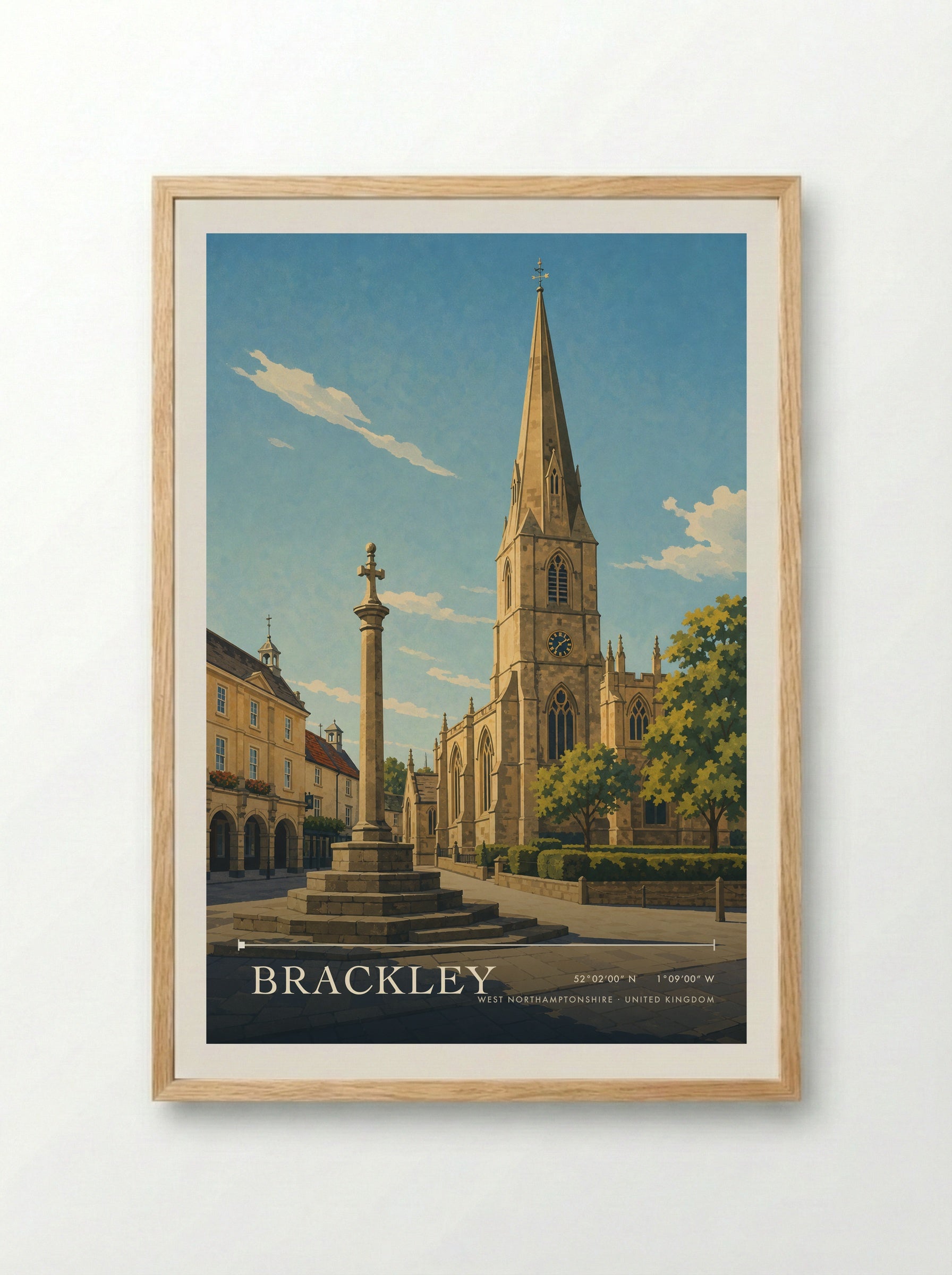 Brackley West Northamptonshire United Kingdom Travel Poster - Framed Print Wood