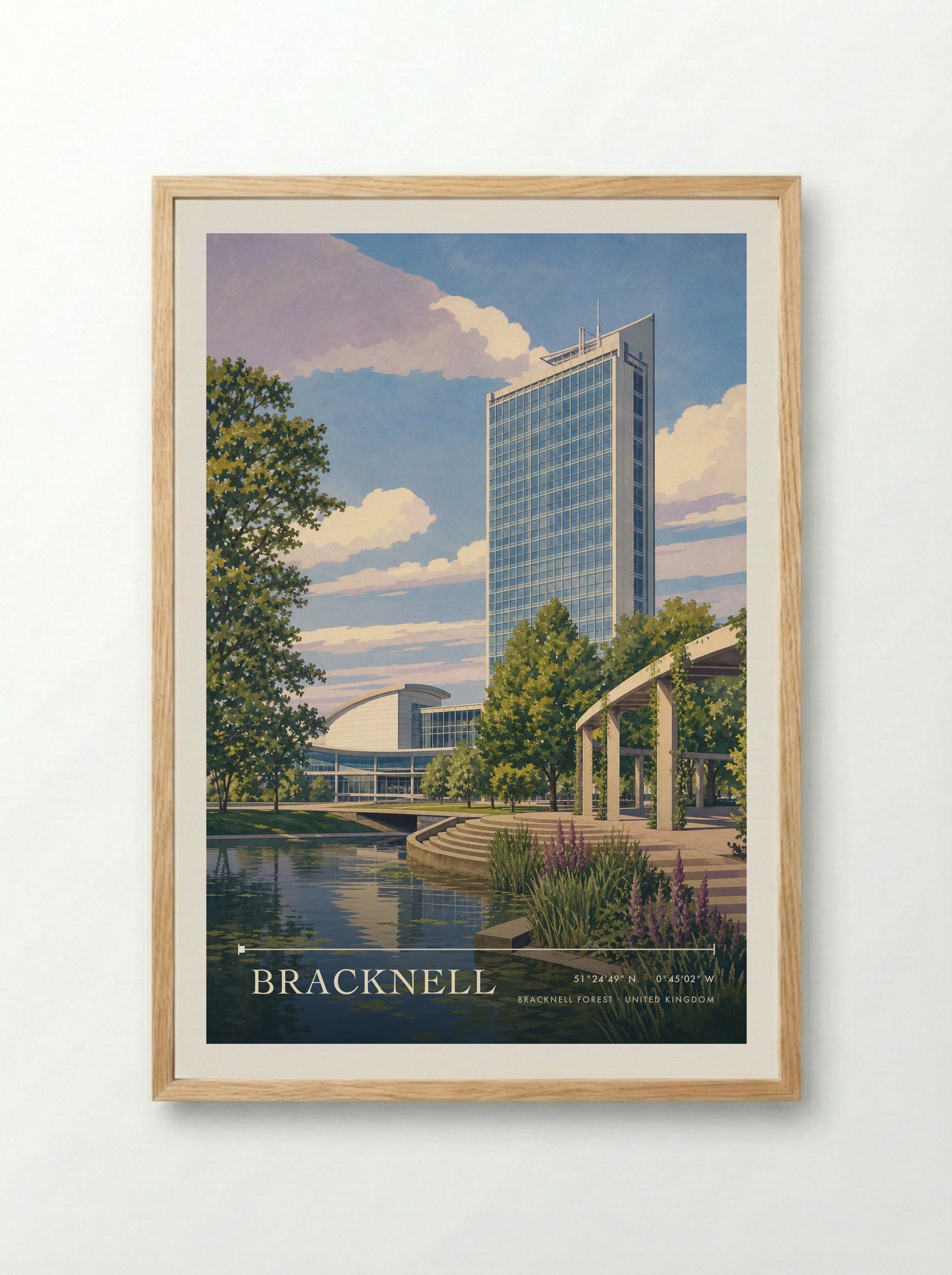 Bracknell Bracknell Forest United Kingdom Travel Poster - Framed Print Wood