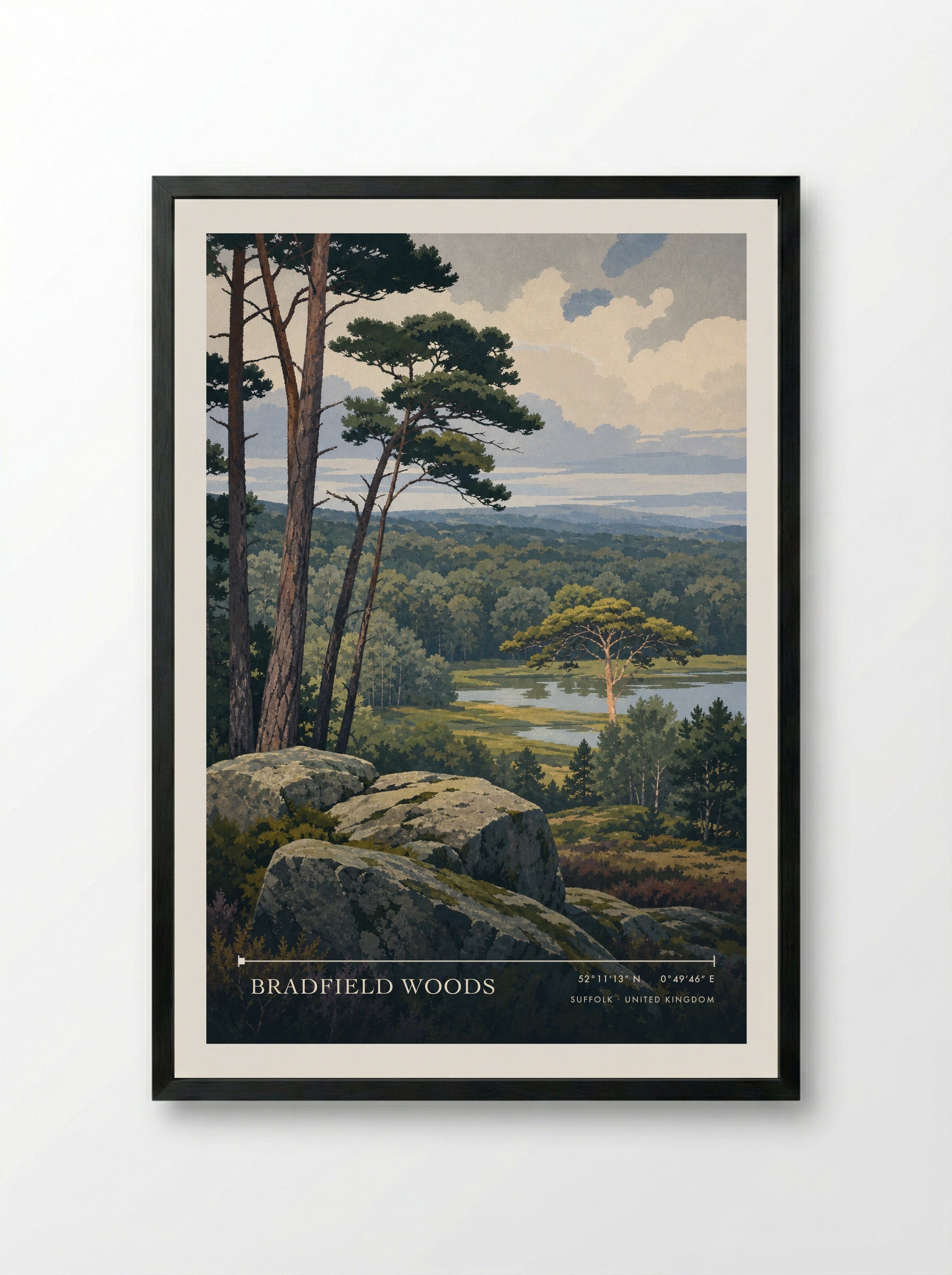 Bradfield Woods Suffolk United Kingdom Travel Poster - Framed Print Black