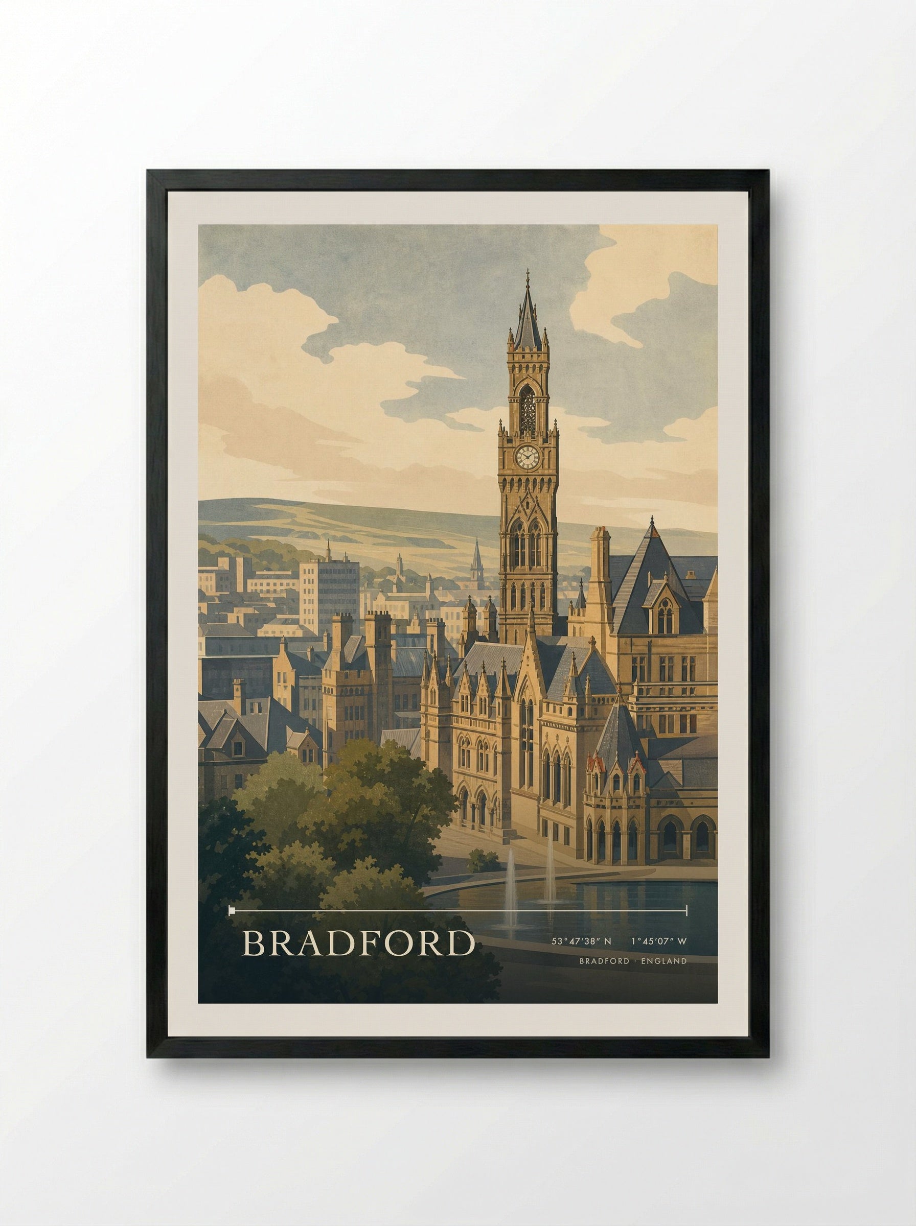 Bradford England Travel Poster - Framed Print Black