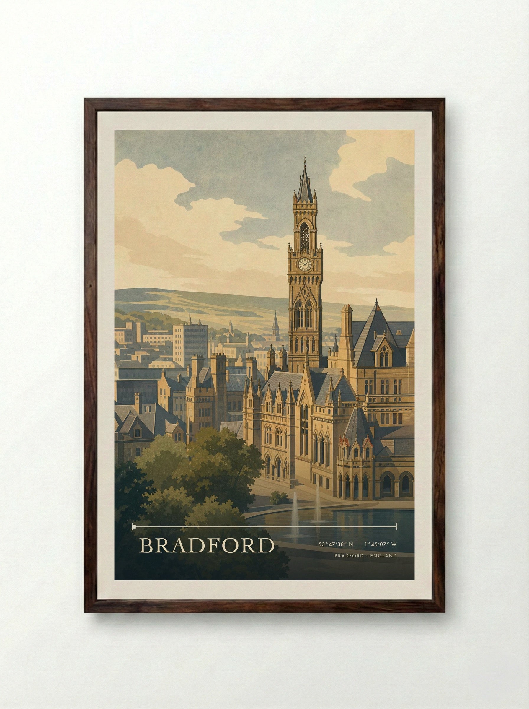Bradford England Travel Poster - Framed Print Dark Wood