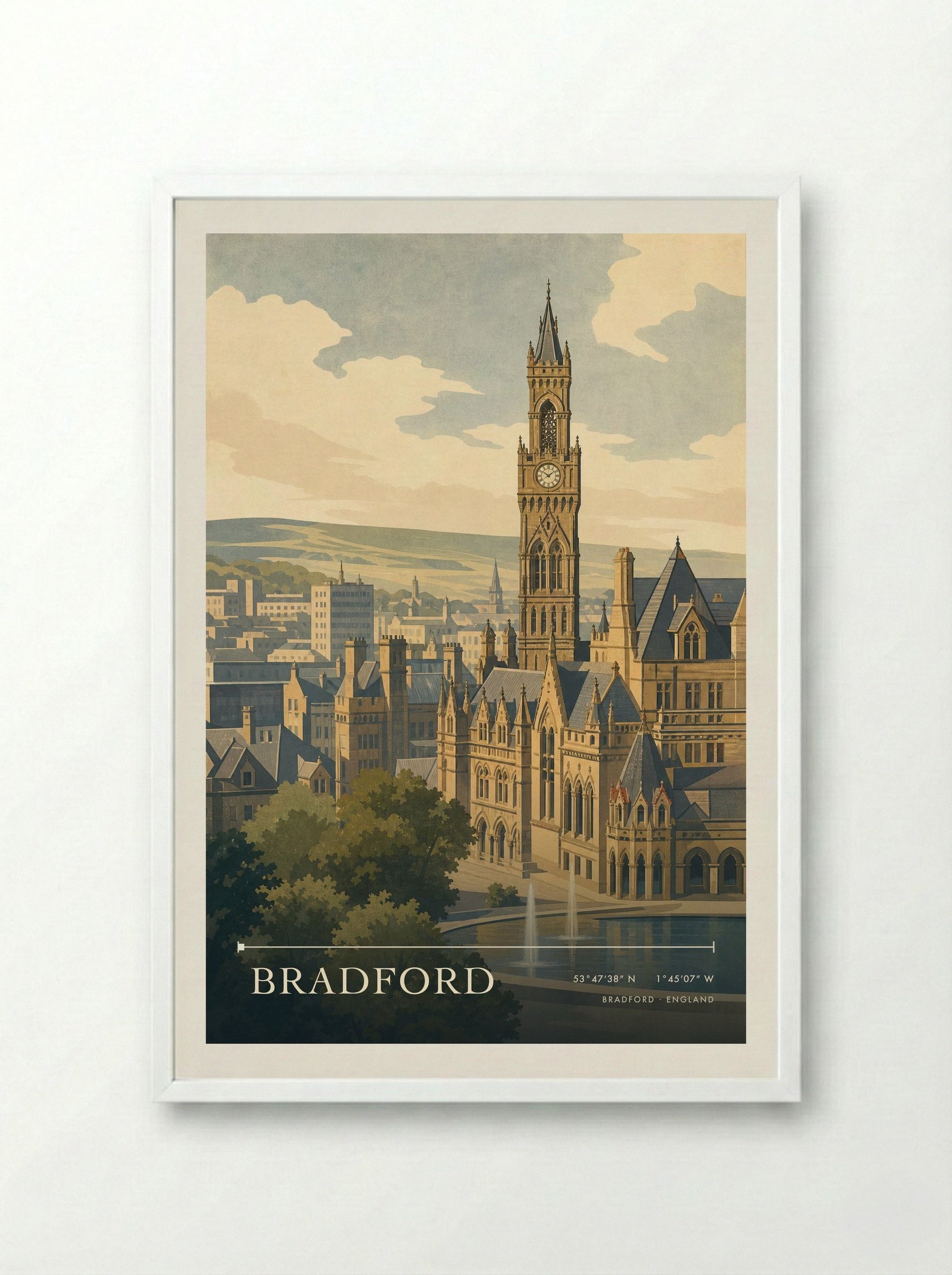 Bradford England Travel Poster - Framed Print White