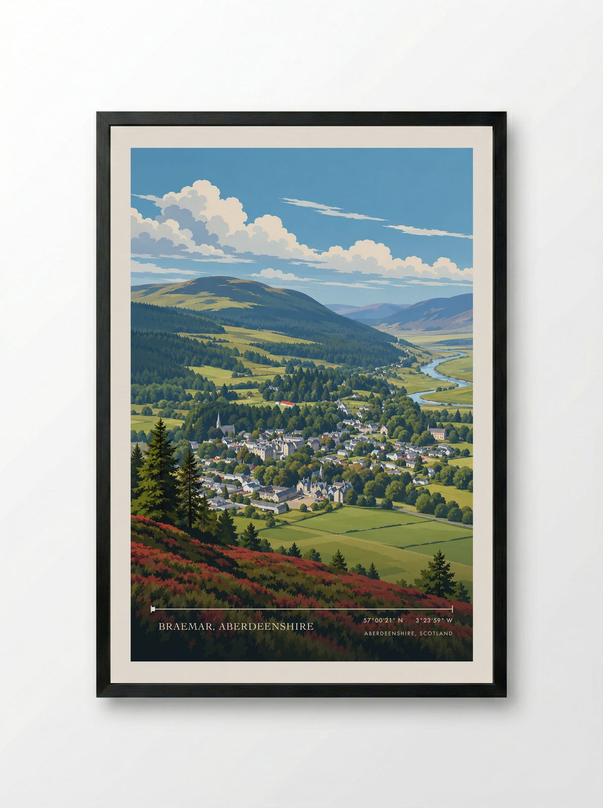 Braemar, Aberdeenshire, Aberdeenshire, Scotland | Travel Poster - Framed Print Black
