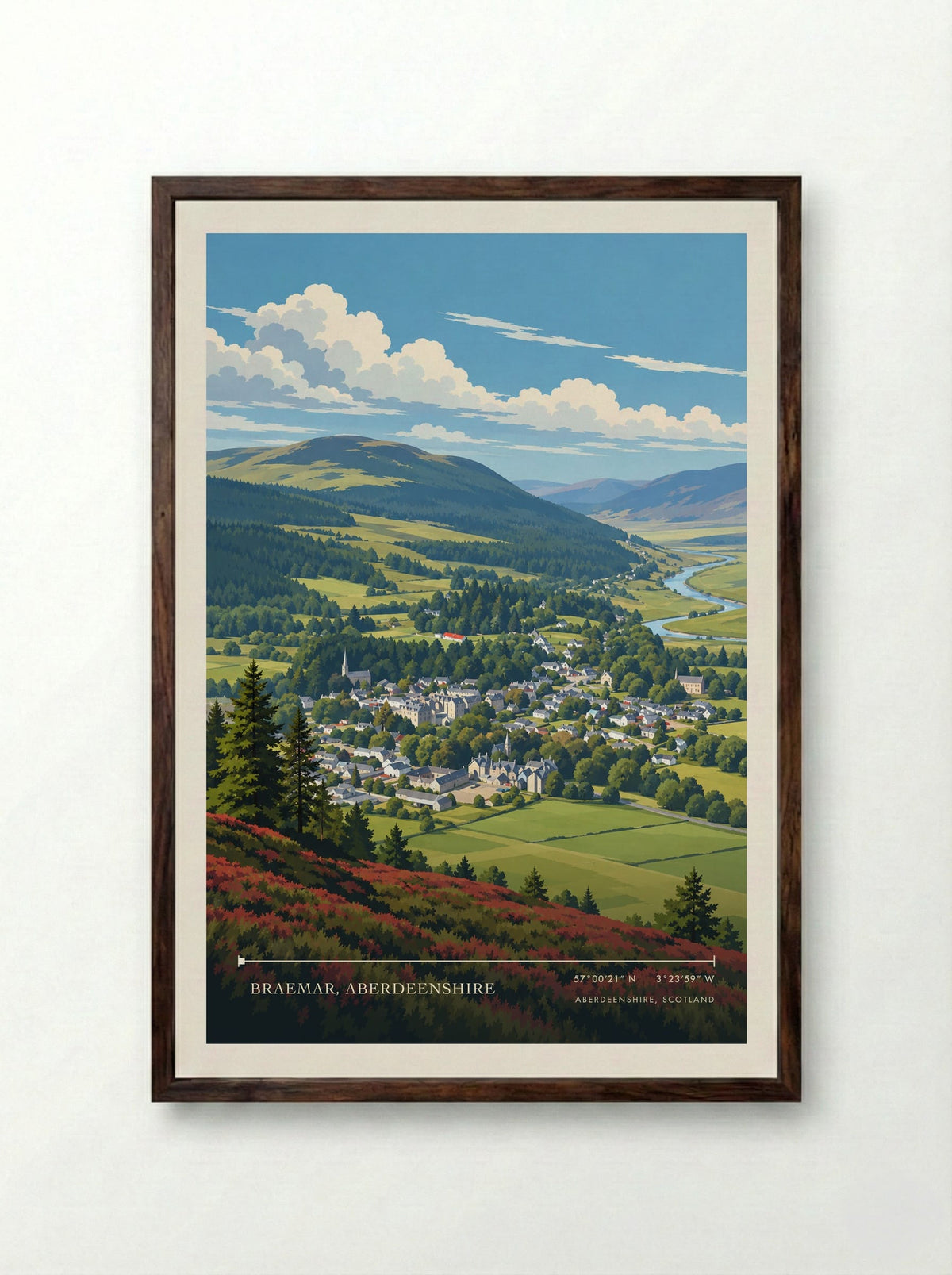 Braemar, Aberdeenshire, Aberdeenshire, Scotland | Travel Poster - Framed Print Dark Wood