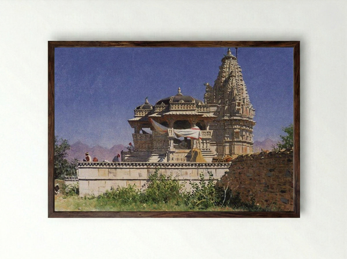 Brahminic Temple in Adelnure - Vasily Vereshchagin - Framed Print Dark Wood