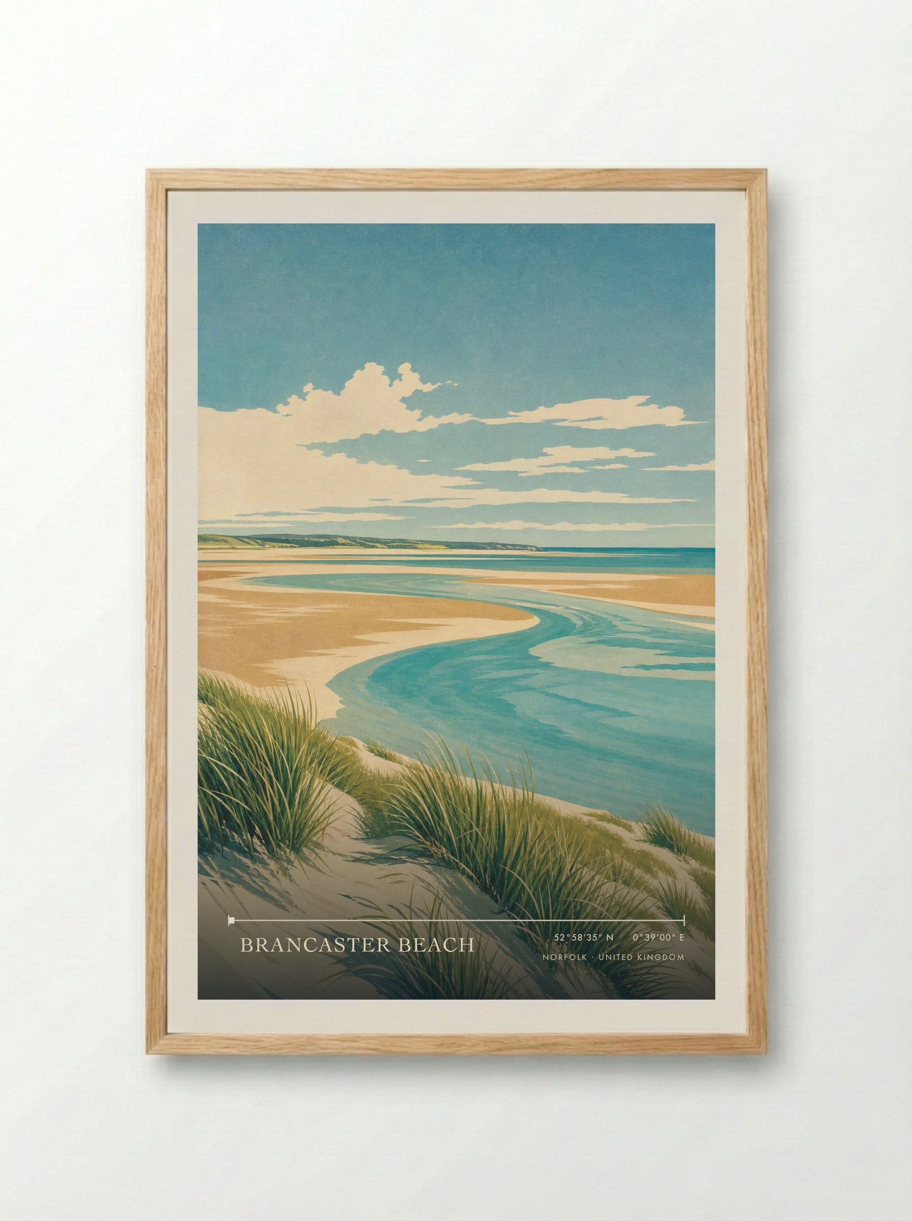 Brancaster Beach Norfolk United Kingdom Travel Poster - Framed Print Wood