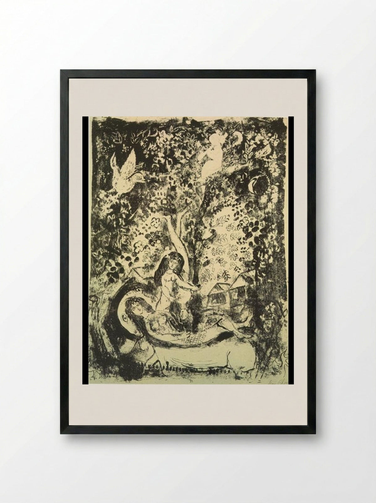 Branch and Flute-Player - Marc Chagall - Framed Print Black