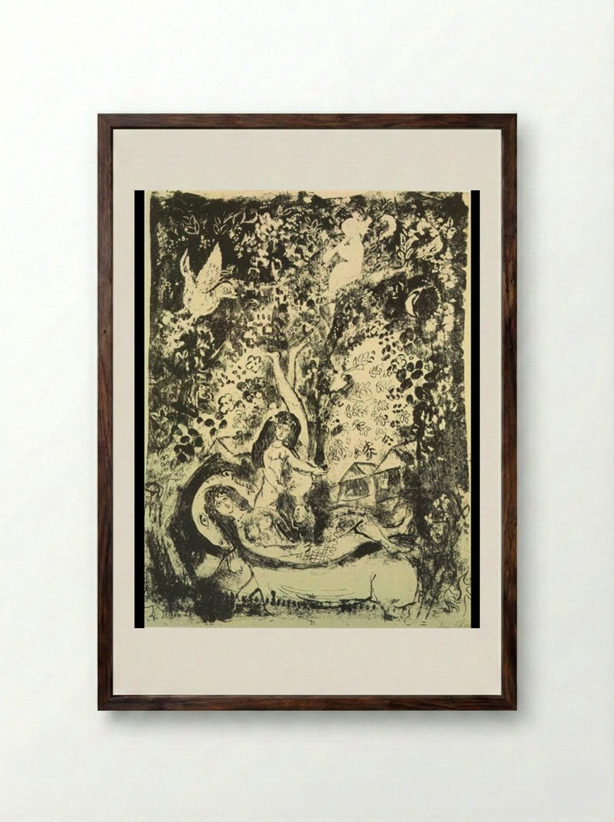 Branch and Flute-Player - Marc Chagall - Framed Print Dark Wood