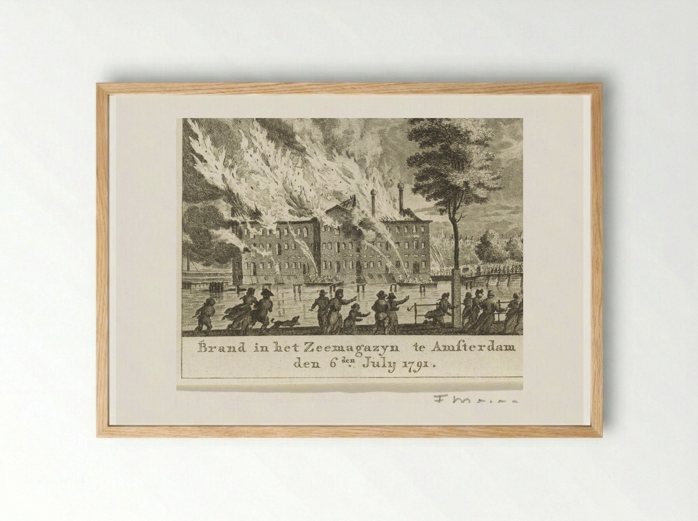 Brand in 's Lands Zeemagazijn, 1791 - Cornelis Brouwer - Framed Print Wood