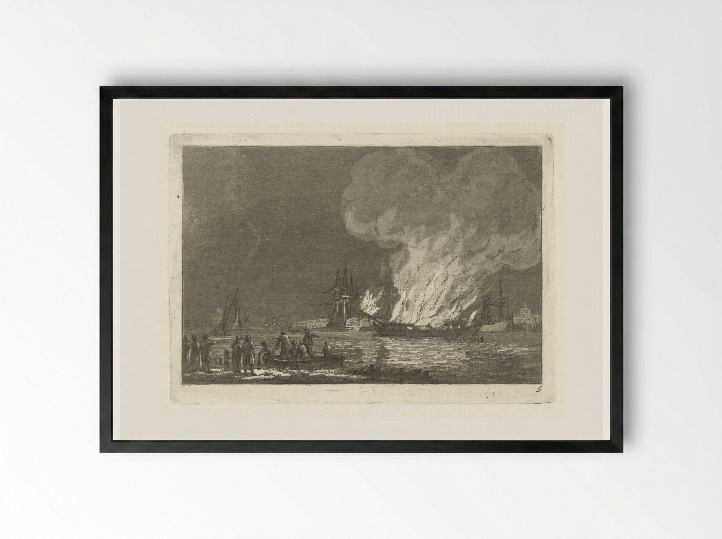 Brandend schip voor Rotterdam - Gerrit Groenewegen - Framed Print Black