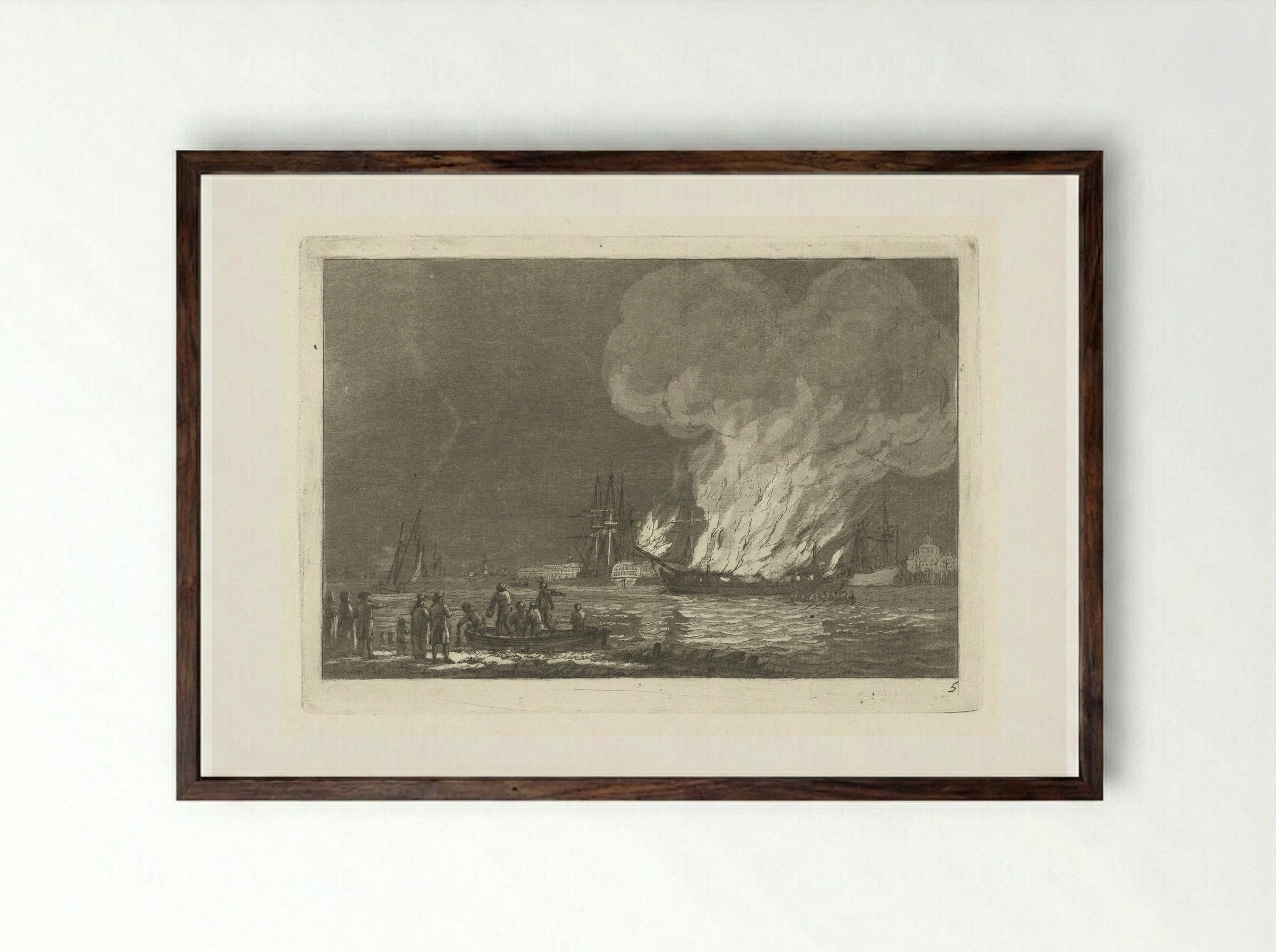 Brandend schip voor Rotterdam - Gerrit Groenewegen - Framed Print Dark Wood