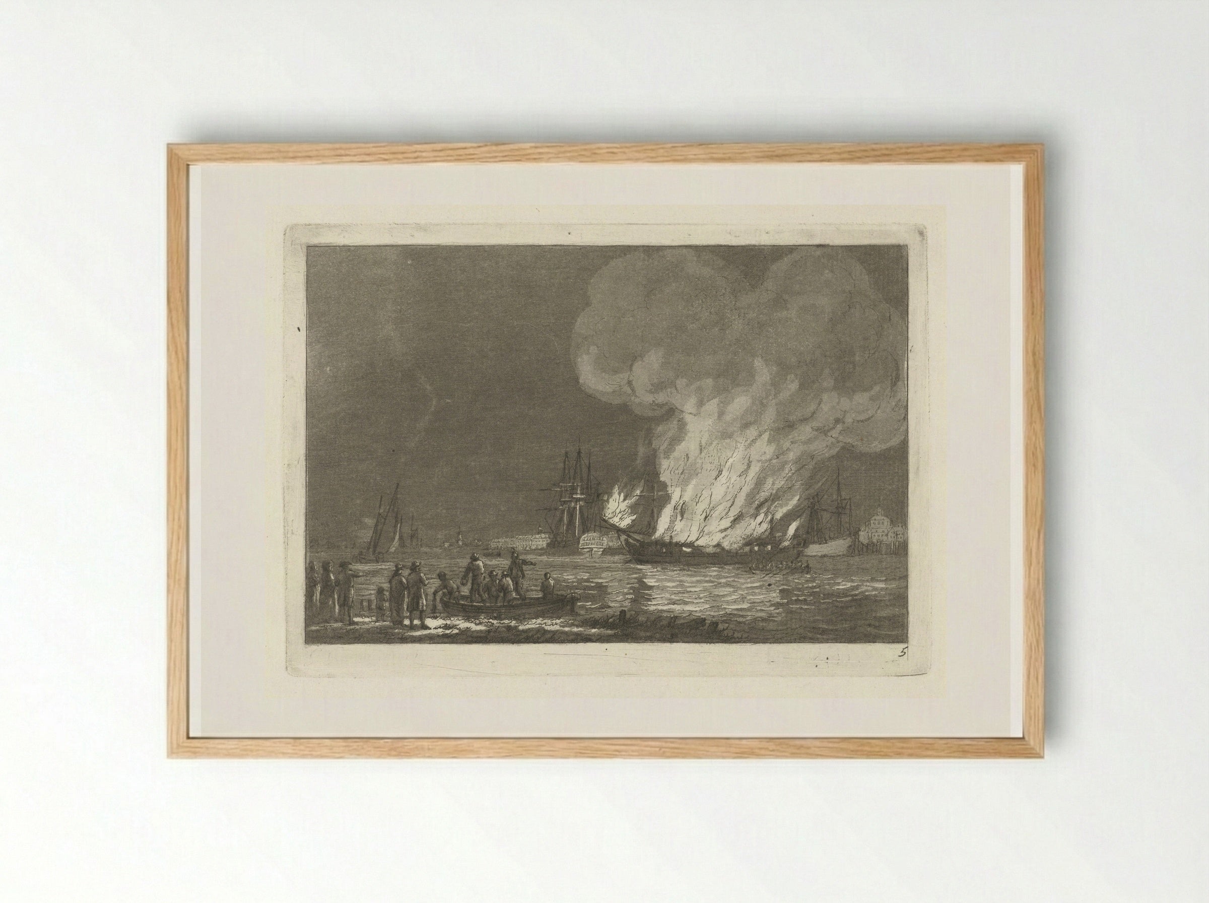 Brandend schip voor Rotterdam - Gerrit Groenewegen - Framed Print Wood