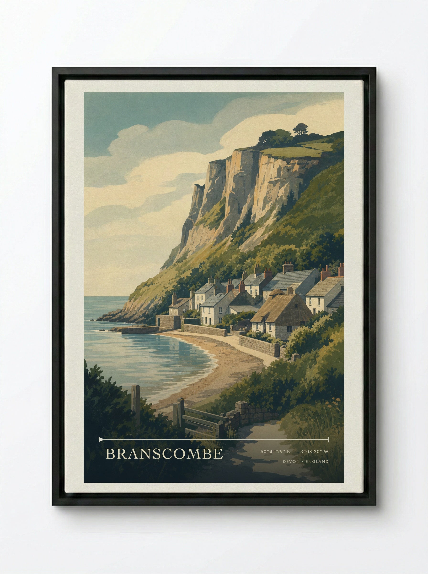 Branscombe Devon England Travel Poster - Framed Canvas Black