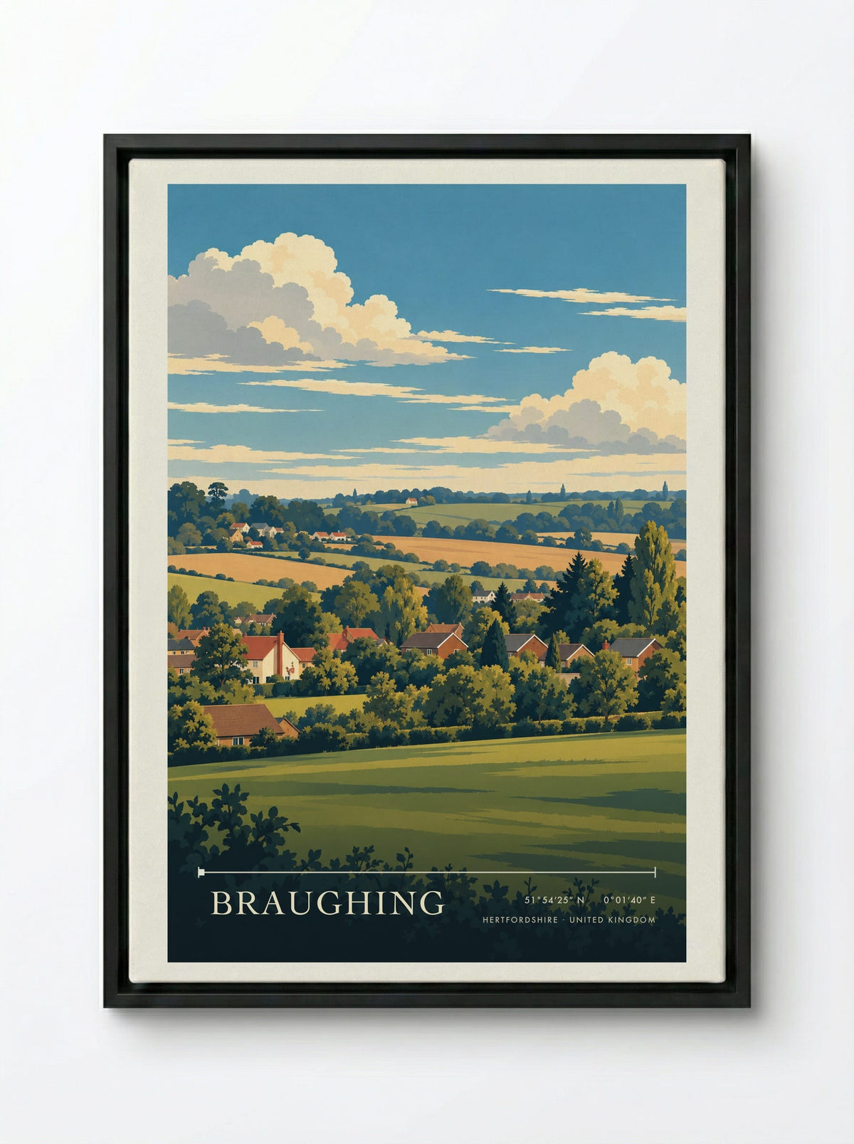 Braughing, Hertfordshire | Travel Poster - Framed Canvas Black