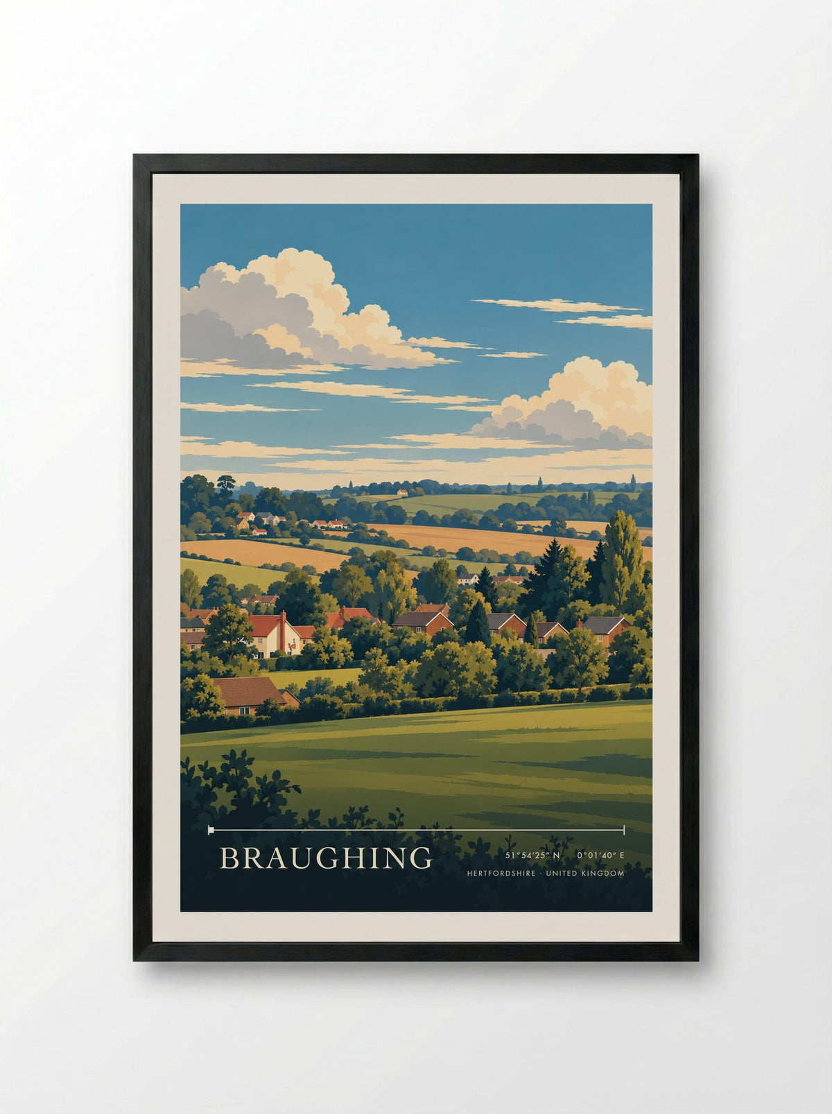 Braughing, Hertfordshire | Travel Poster - Framed Print Black