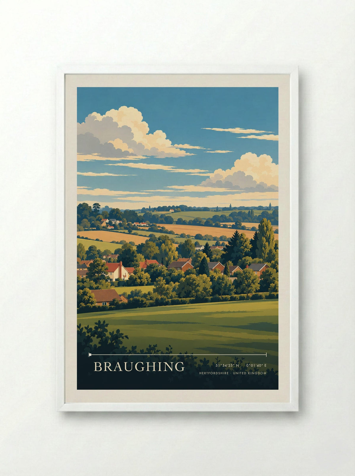 Braughing, Hertfordshire | Travel Poster - Framed Print White
