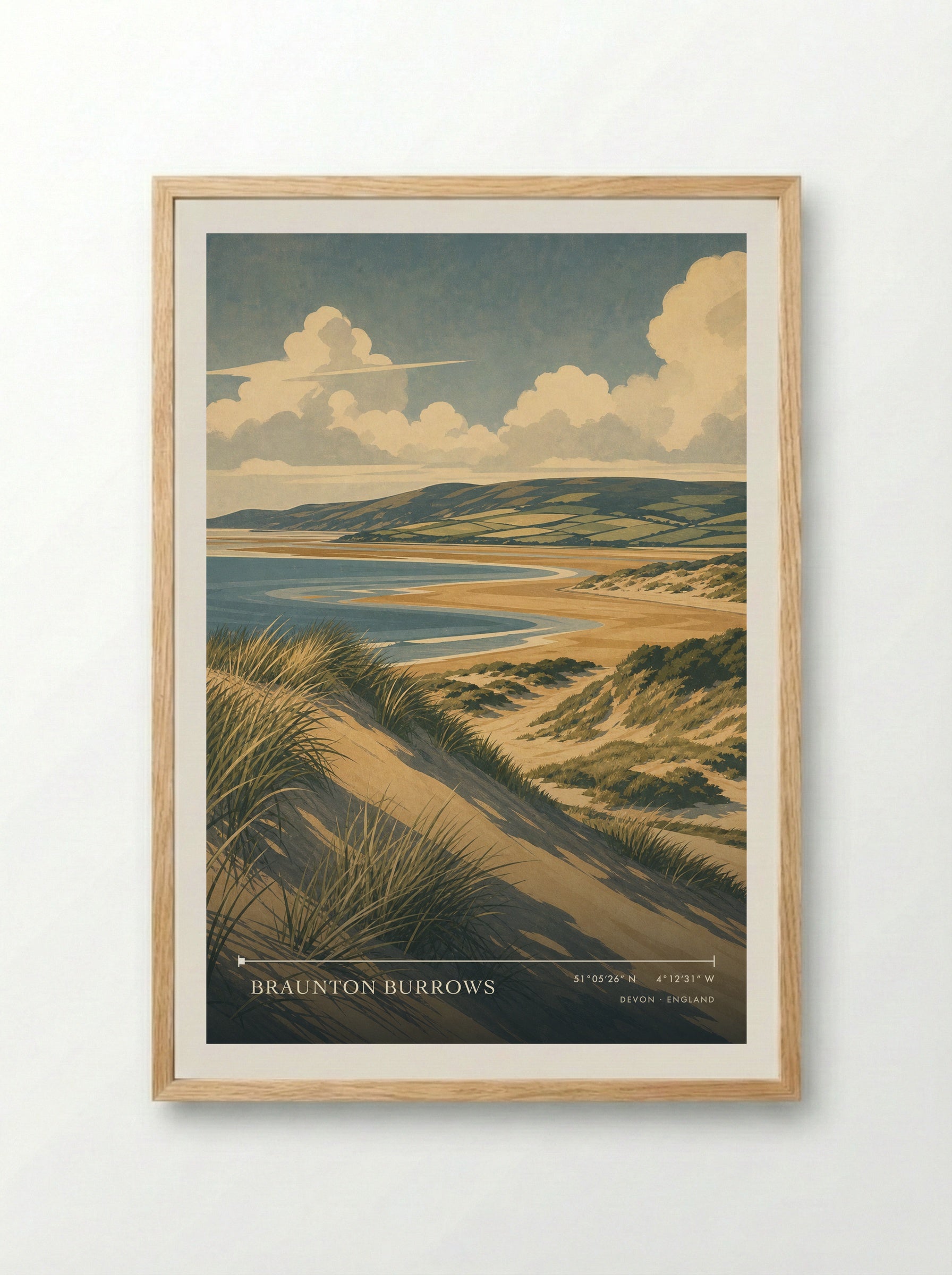 Braunton Burrows Devon England Travel Poster - Framed Print Wood