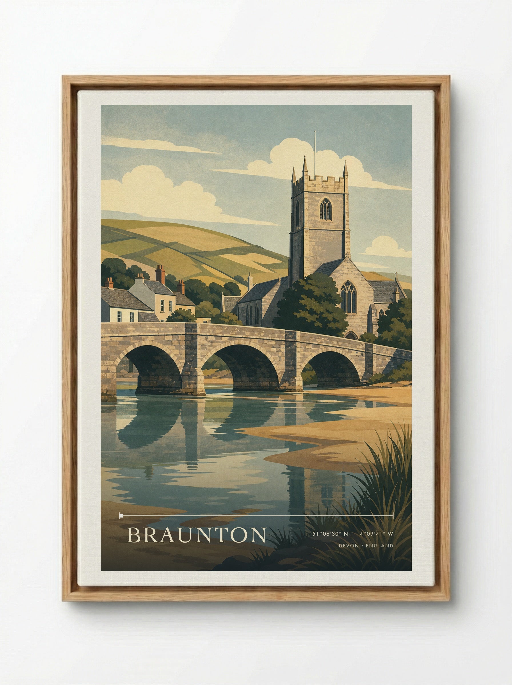 Braunton Devon England Travel Poster - Framed Canvas Wood