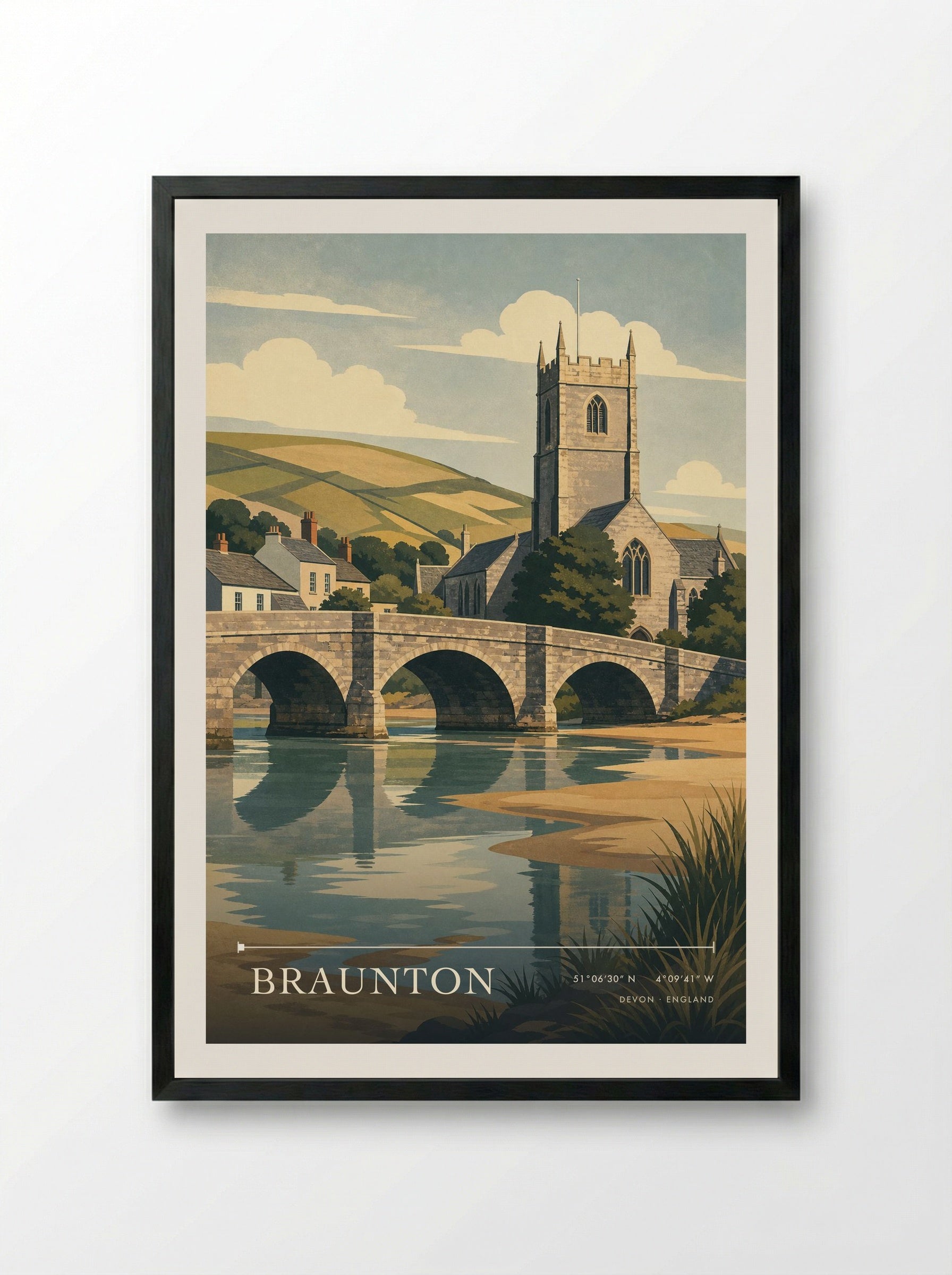 Braunton Devon England Travel Poster - Framed Print Black