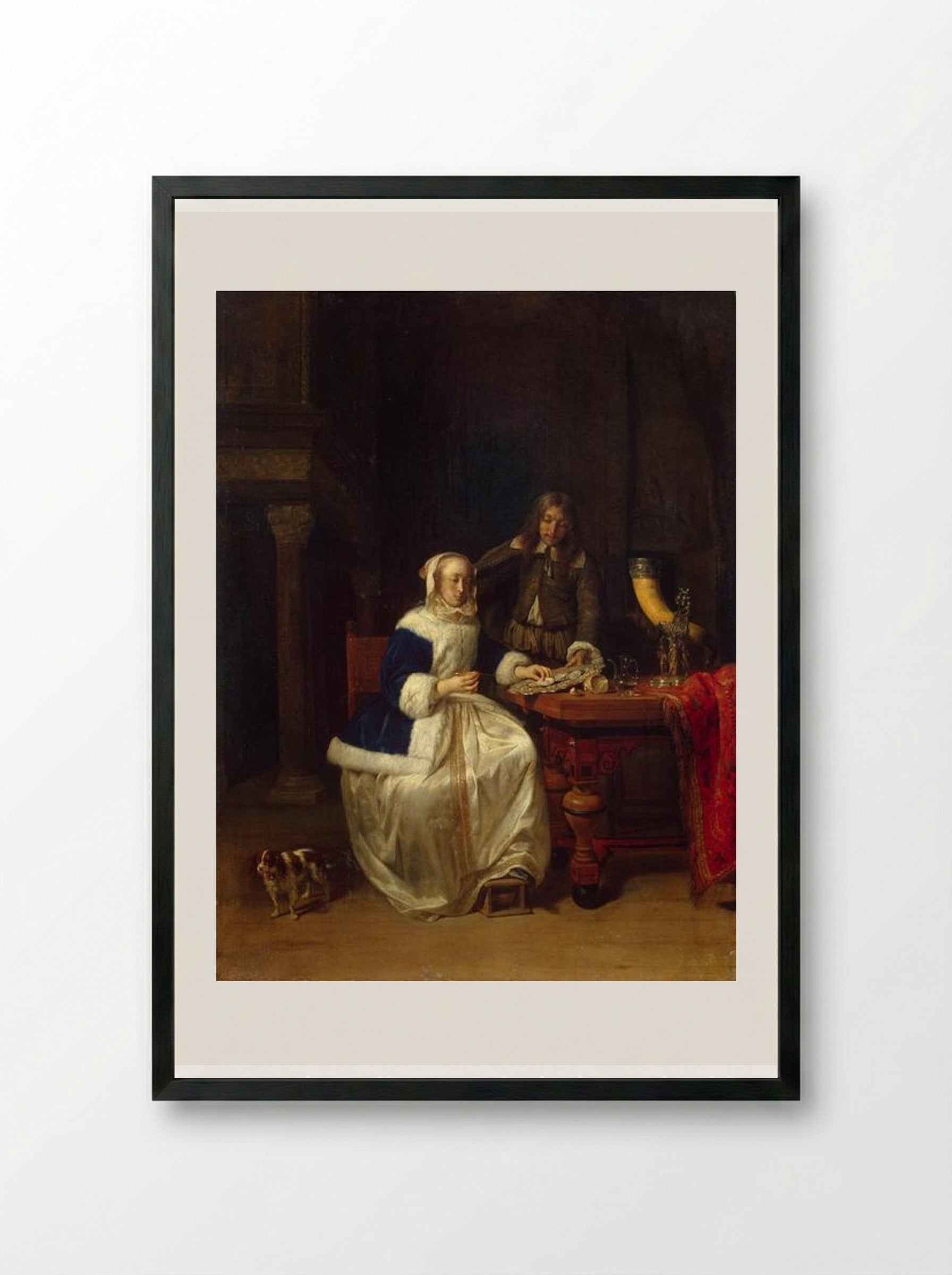 Breakfast - Gabriel Metsu - Framed Print Black